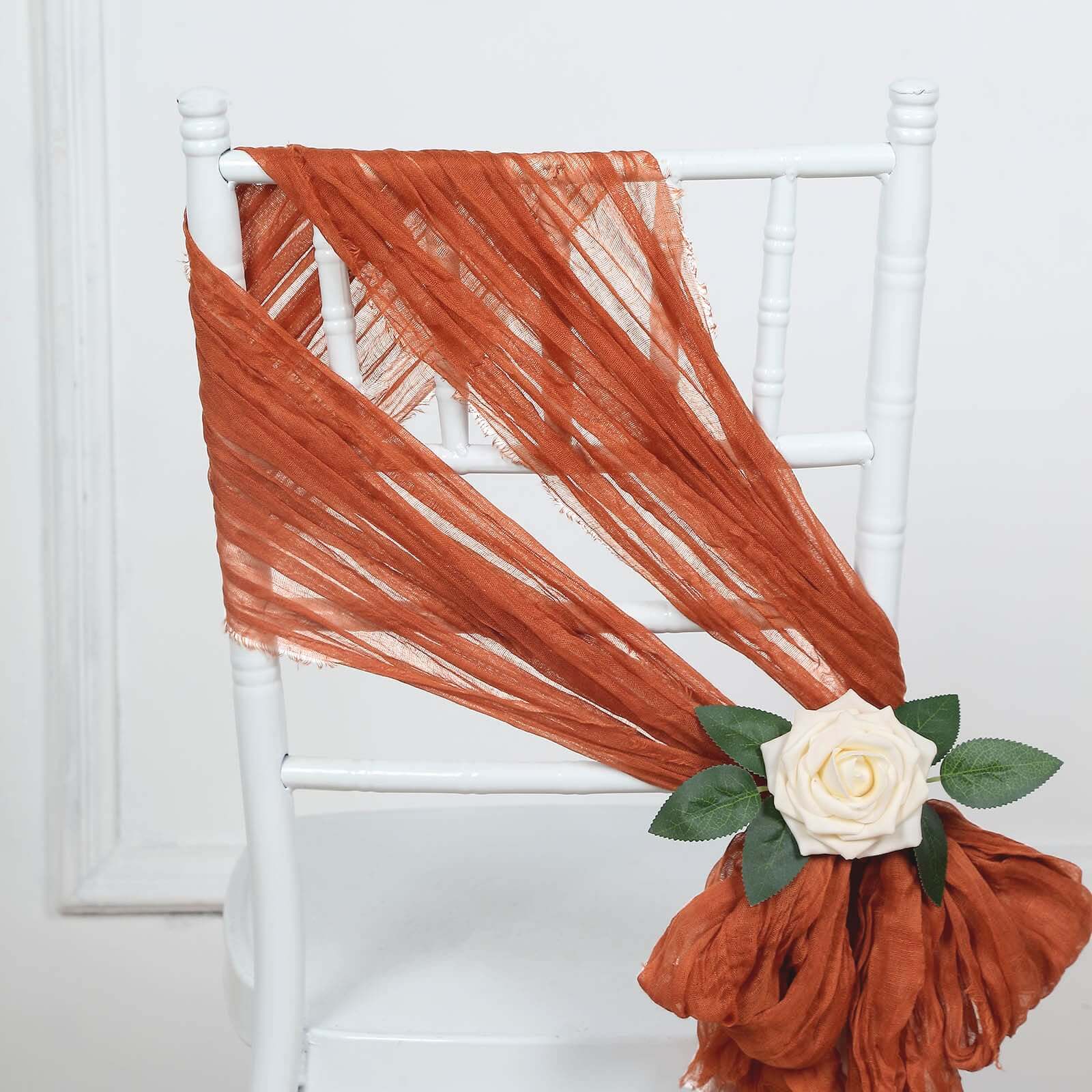 Special Offer: 5-Pack Terracotta (Rust) Cheesecloth Chair Sashes for Boho Decor