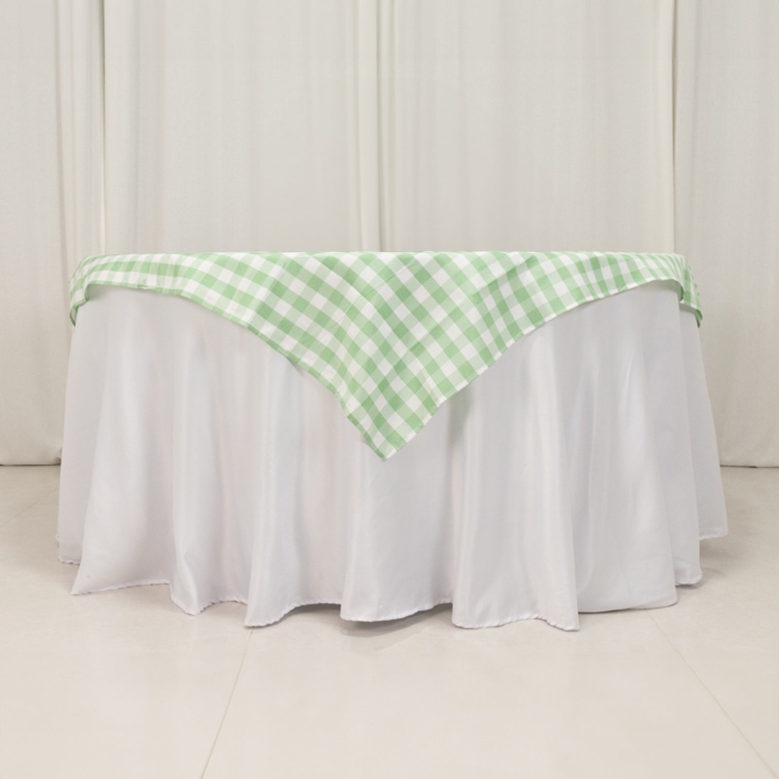 Exclusive Polyester Square Table Overlay - 54x54 White/Sage Green Checkered Buffalo Plaid for Casual Tables