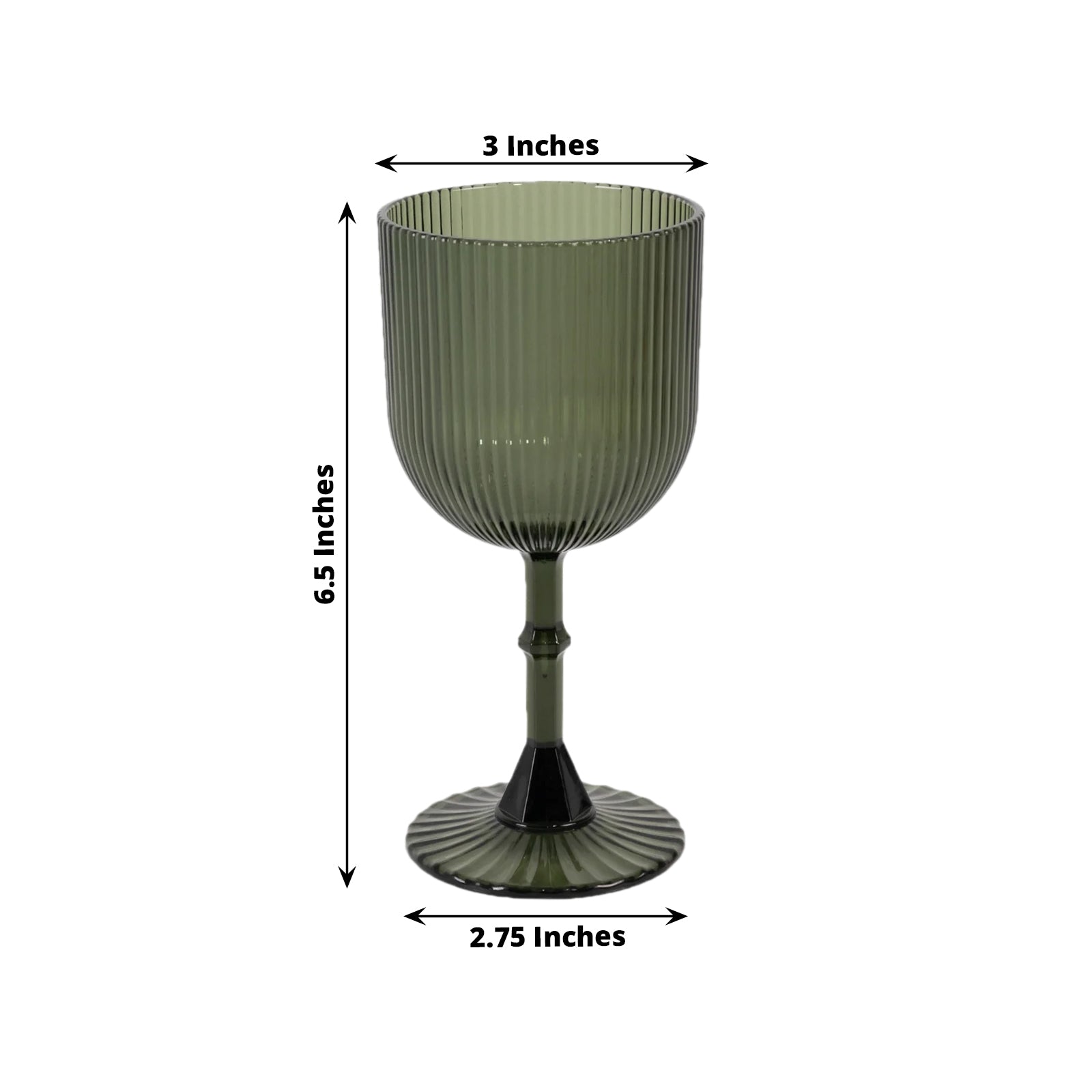 Great Deal! 12-Pack Reusable 9oz Heavy-Duty Plastic Vintage Ribbed Hunter Emerald Green Wine Goblets