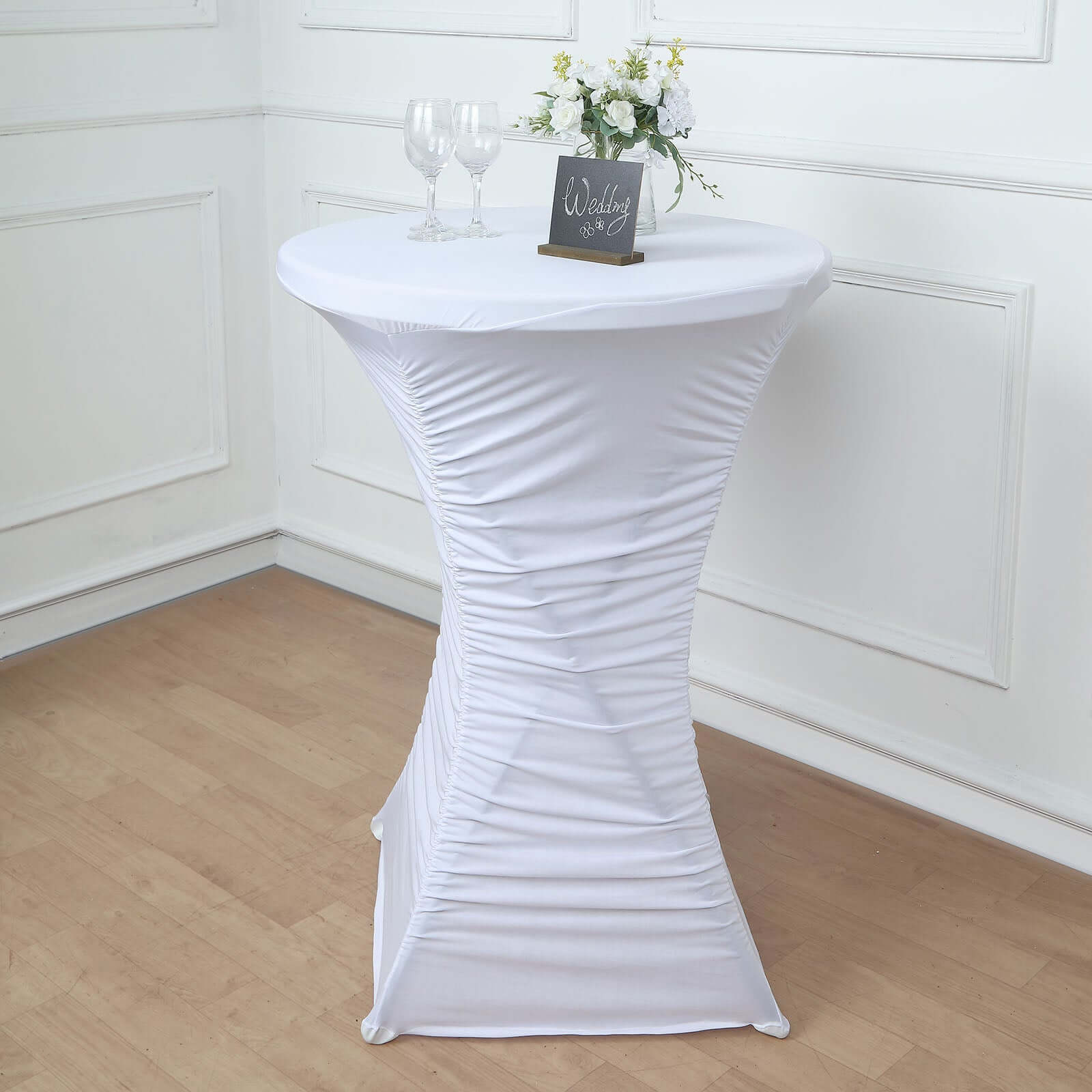 White Ruched Pleated Heavy - Duty Spandex Stretch Cover for 32
