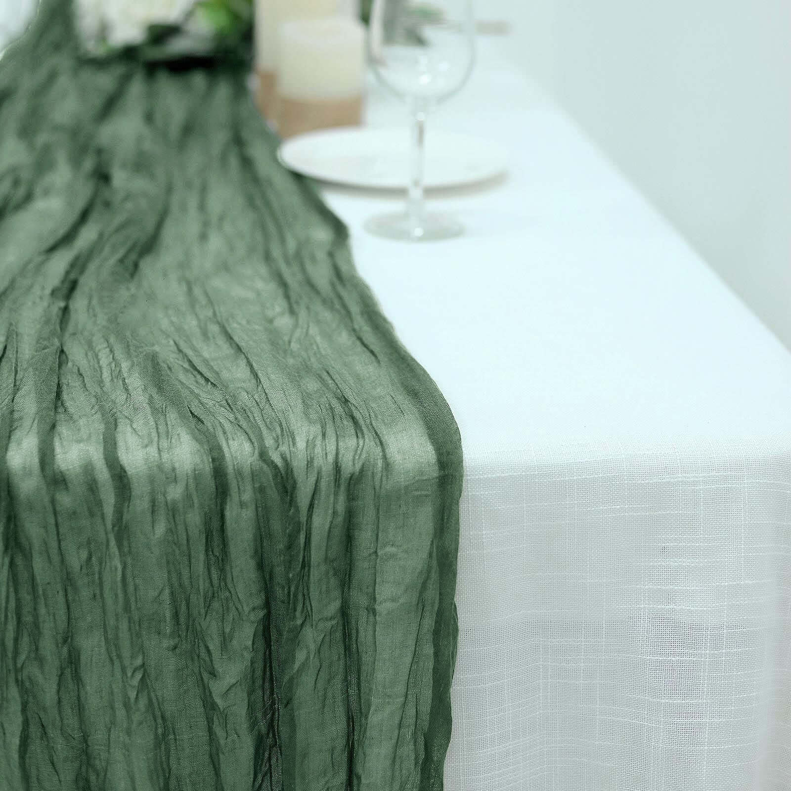 Olive Green Rustic Boho Style Gauze Cheesecloth Table Runner - 10ft Long, Ideal for Weddings & Parties