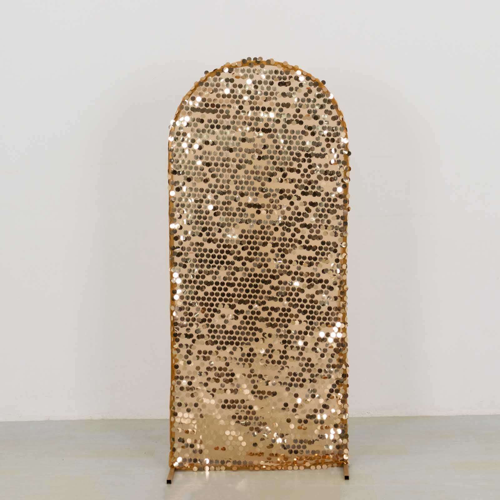 5ft Sparkly Gold Sequin Fitted Cover for Round Top Wedding Arch - Premium Deal