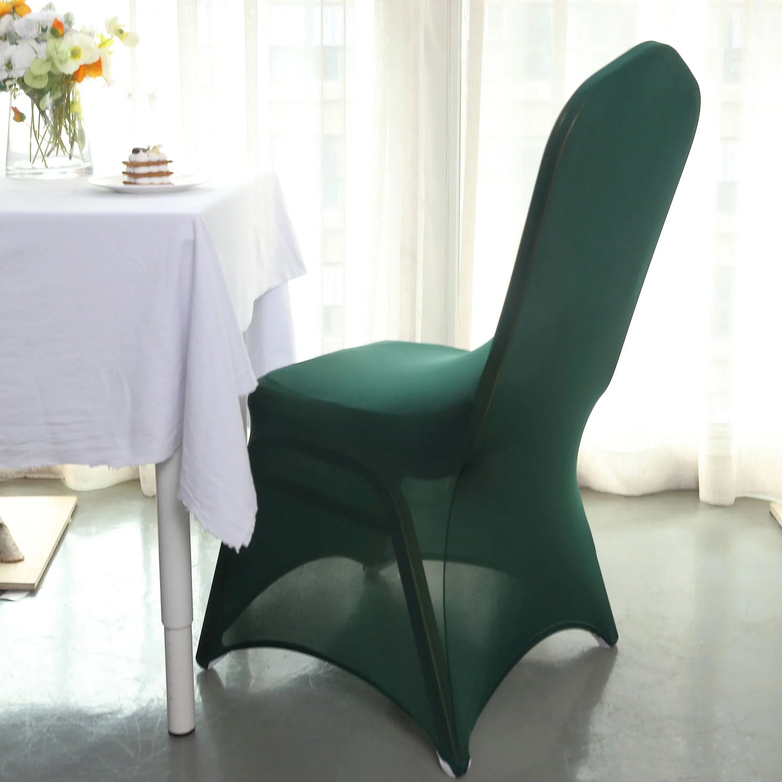 10-Pack Durable Reusable Stretch Spandex Chair Covers in Hunter Emerald Green for Banquet Chairs
