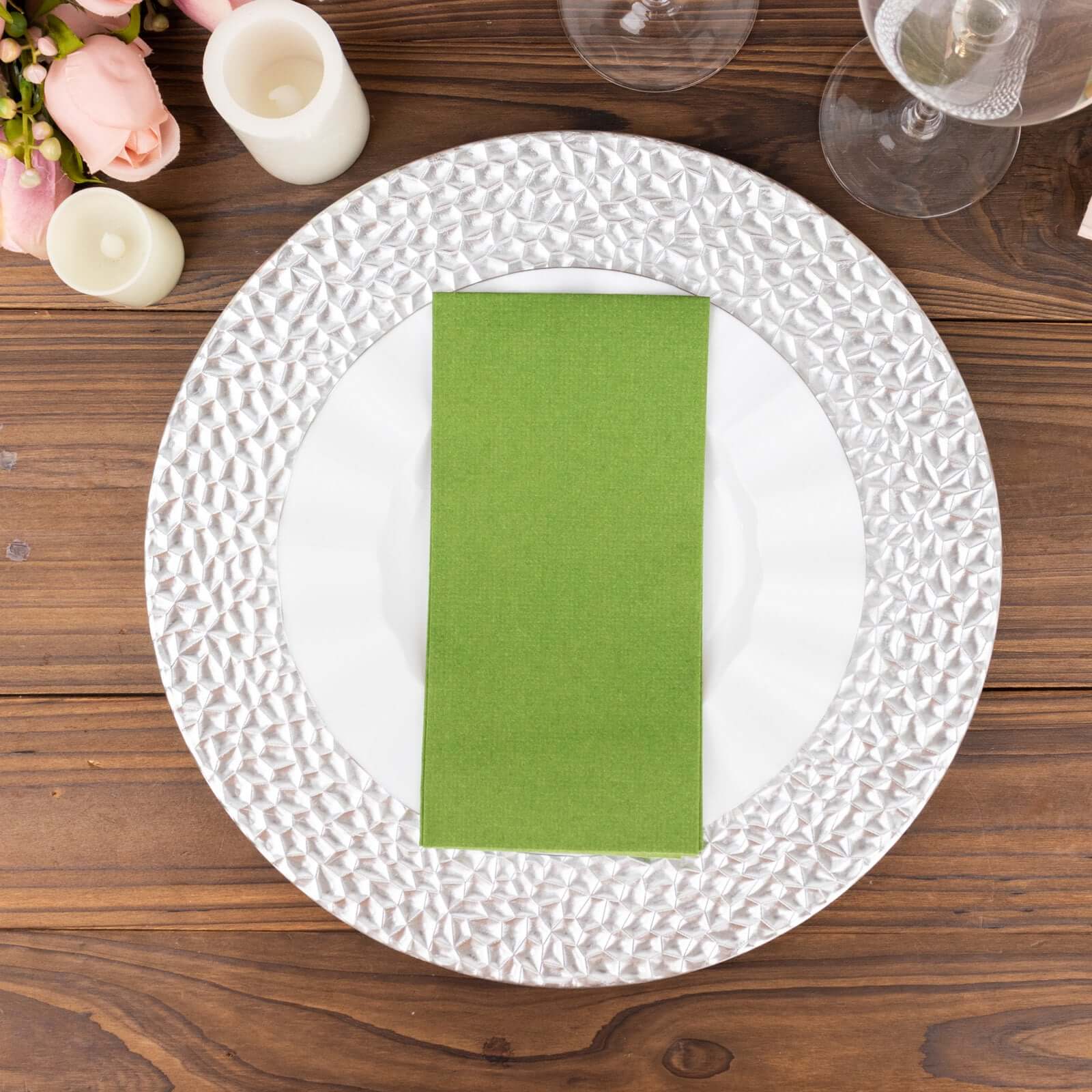 20-Pack Disposable Olive Green Airlaid Guest Towels - Linen-Like, Highly Absorbent Napkins
