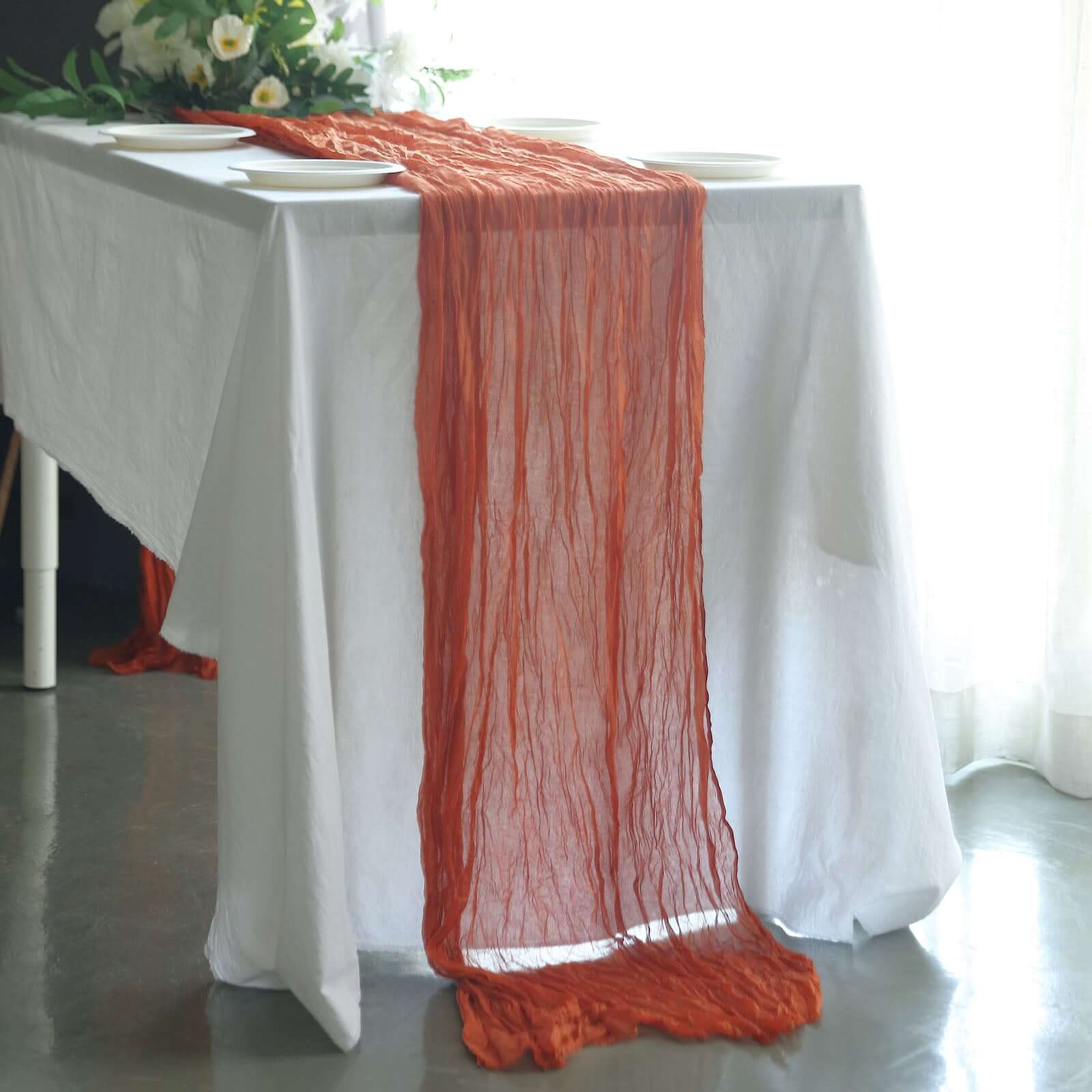 10ft Rustic Boho Terracotta (Rust) Gauze Cheesecloth Table Runner