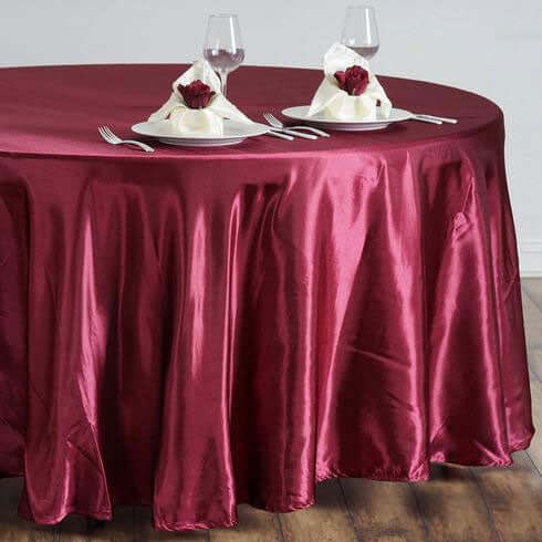 Hot Sale! Burgundy Satin 108-Inch Round Tablecloth - Smooth and Lustrous Table Cover