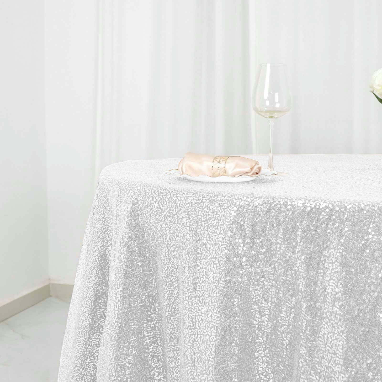 White Seamless Glittering 120 Round Sequin Tablecloth for Elegant Events