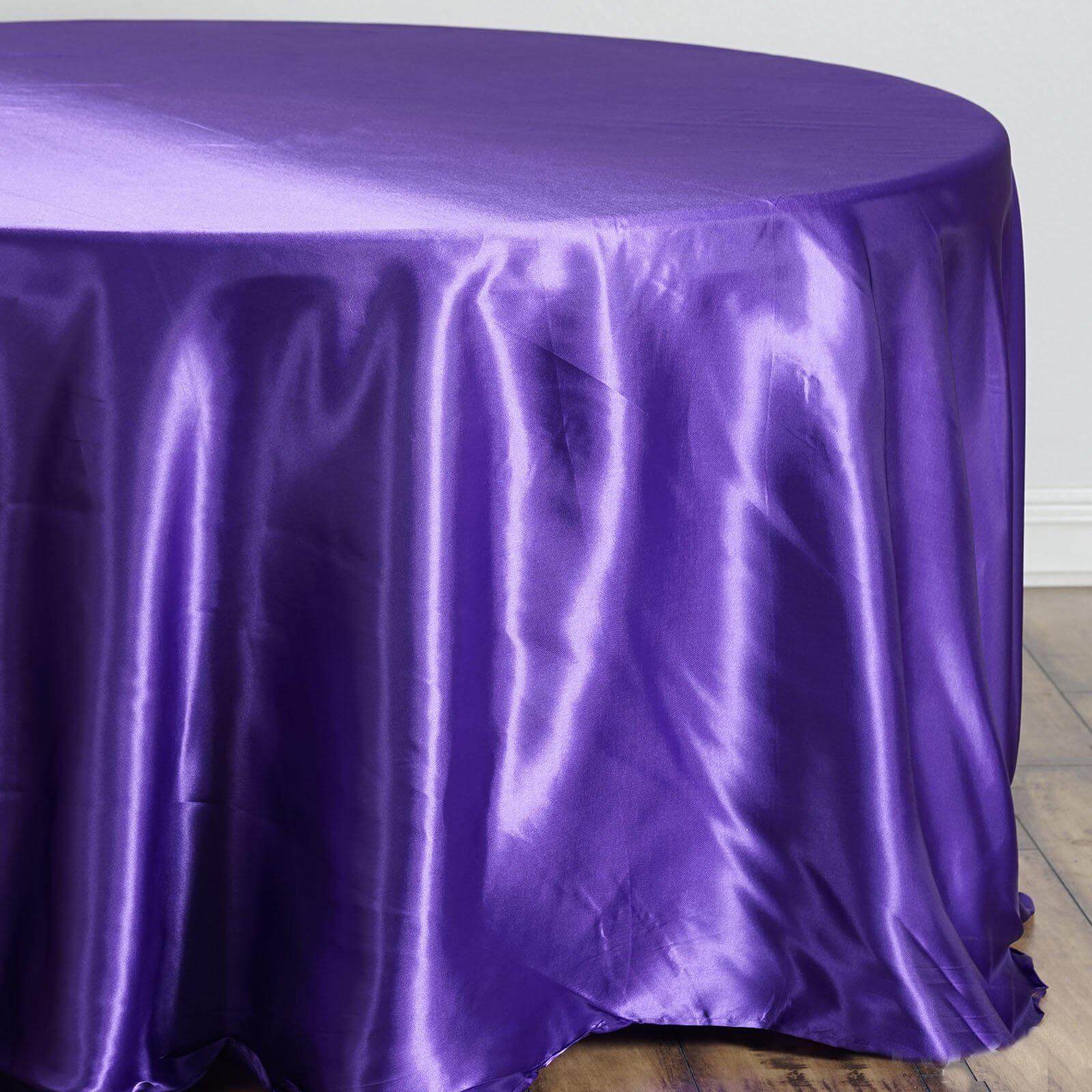 Luxurious Purple 108-Inch Round Satin Tablecloth - Smooth and Shiny