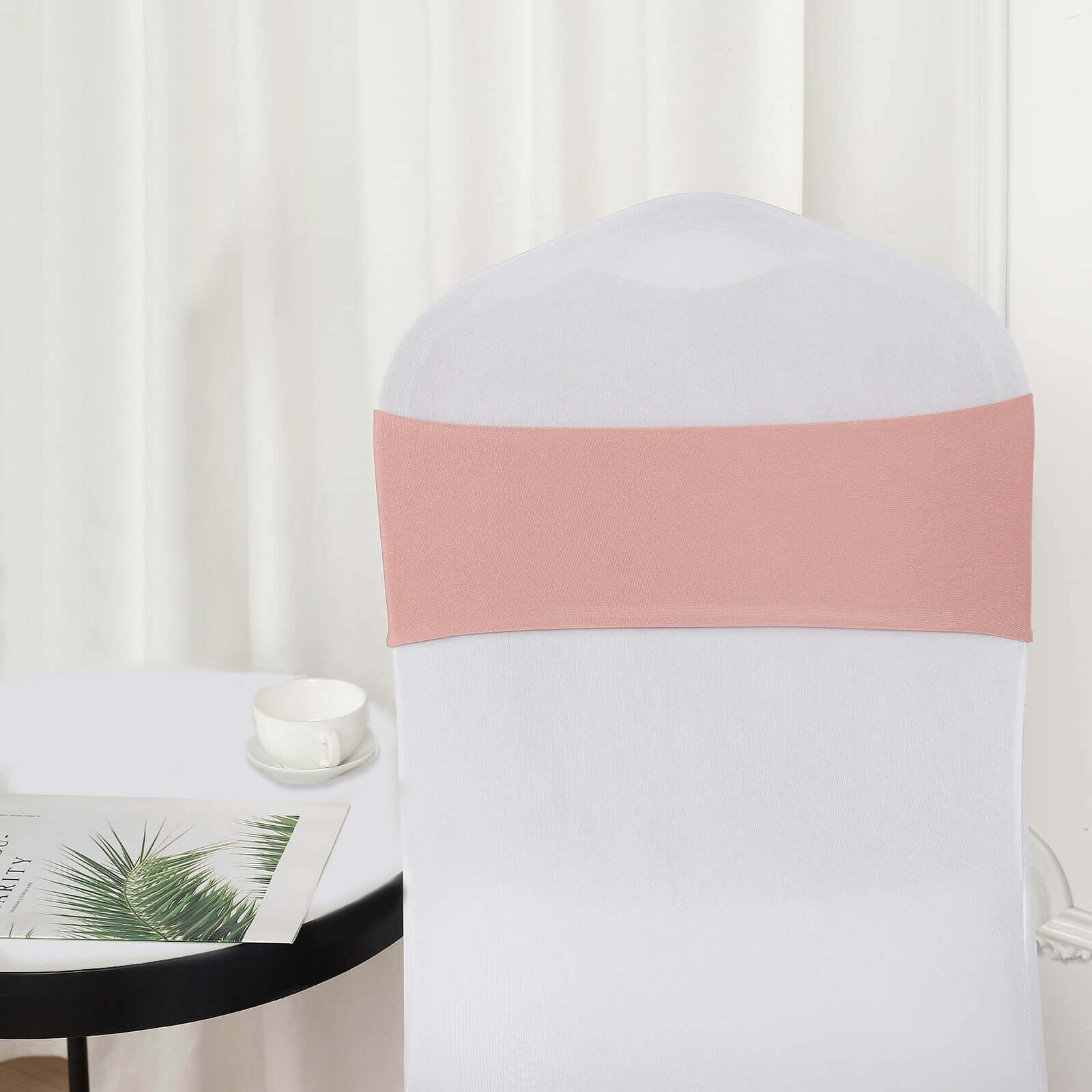Hot Deal! 5-Piece Set of Dusty Rose Stretch Spandex Chair Sashes for Weddings and Events