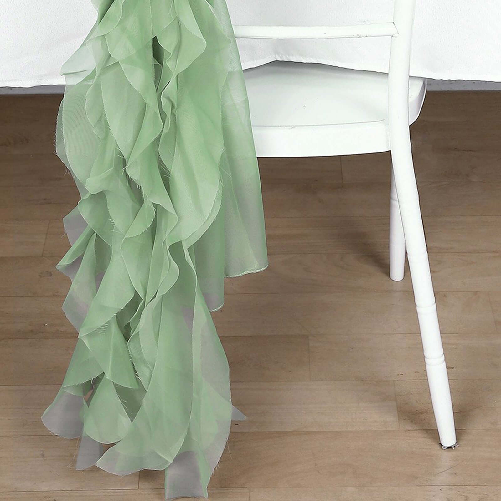 Stylish Sage Green Chiffon Chair Sashes Set with Willow Ruffles Design