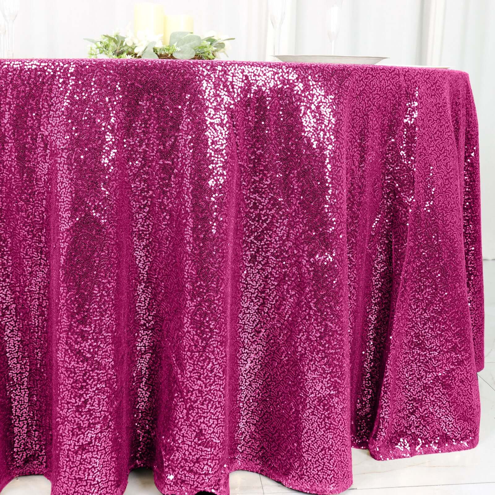Hot Deal! Fuchsia Seamless Glittering 120' Round Sequin Tablecloth