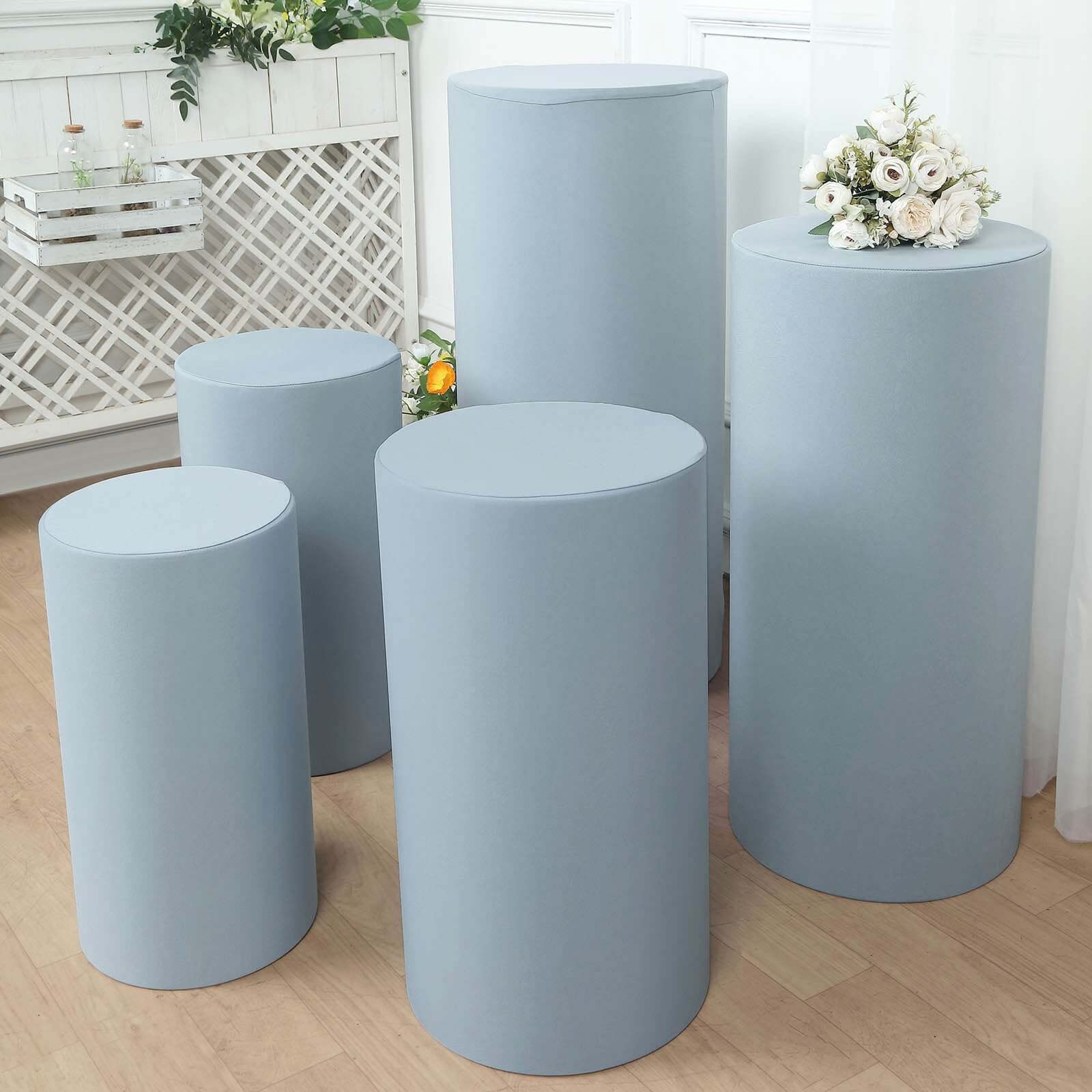 5-Piece Set of Stretchy Dusty Blue Spandex Cylinder Pedestal Stand Covers - 160 GSM