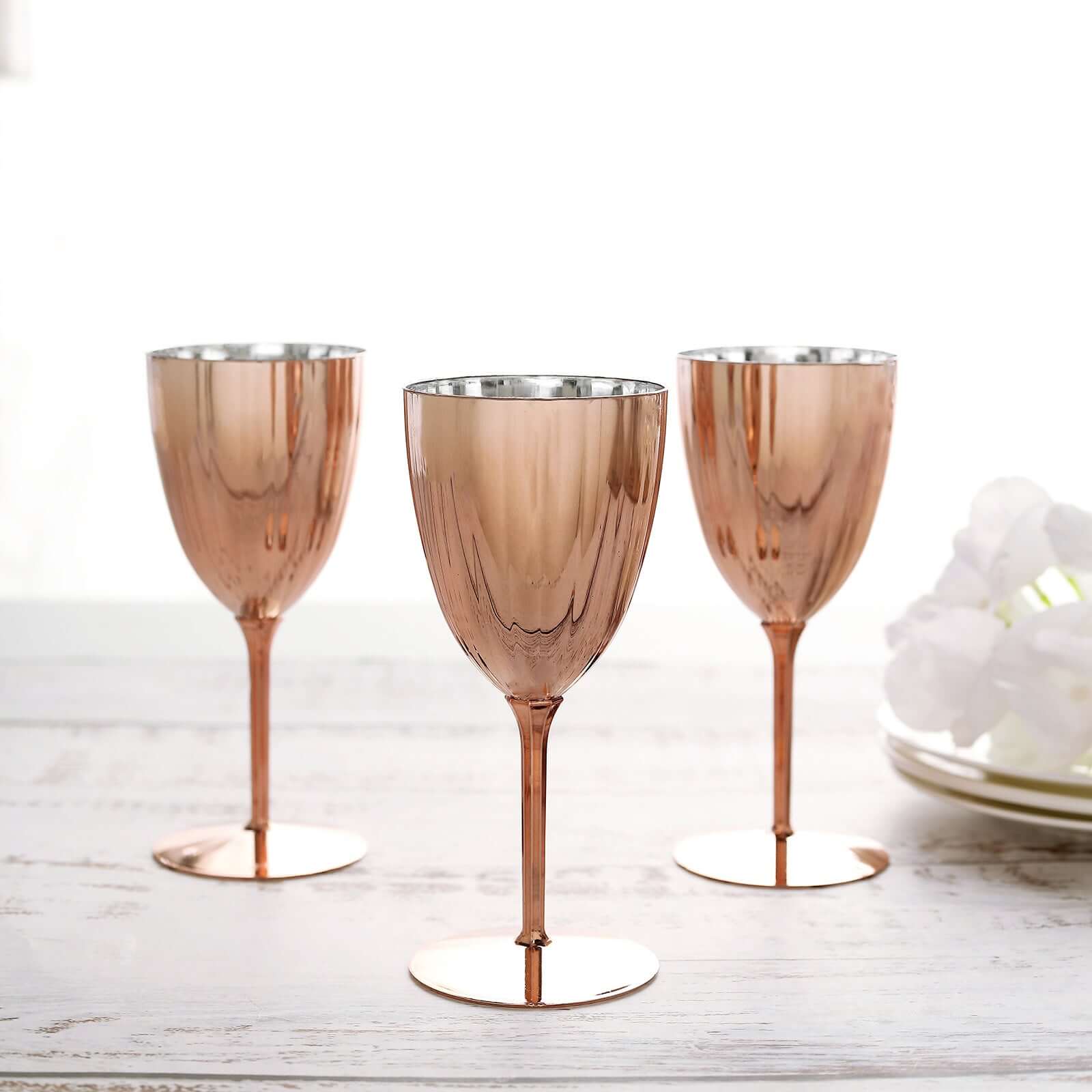 6-Pack Disposable Metallic Rose Gold Plastic Wine Glasses - Ideal for Parties & Special Events