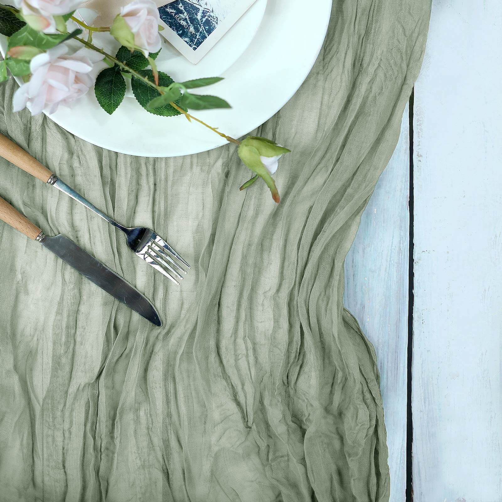 Hot Sale! 10ft Dusty Sage Green Gauze Cheesecloth Table Runner for Rustic Boho Decor