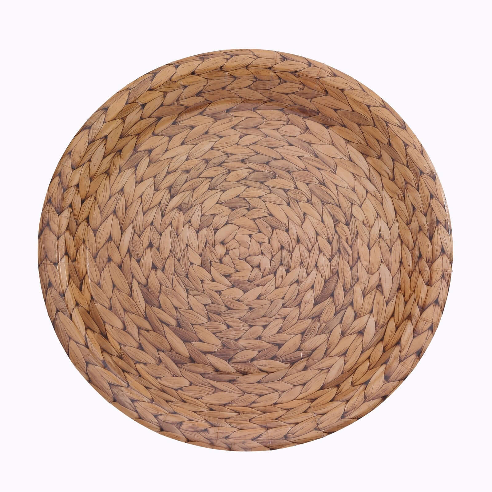 25-Pack Disposable 9-Inch Round Natural Paper Dinner Plates with Woven Rattan Print - Ideal for Rustic Farmhouse Parties