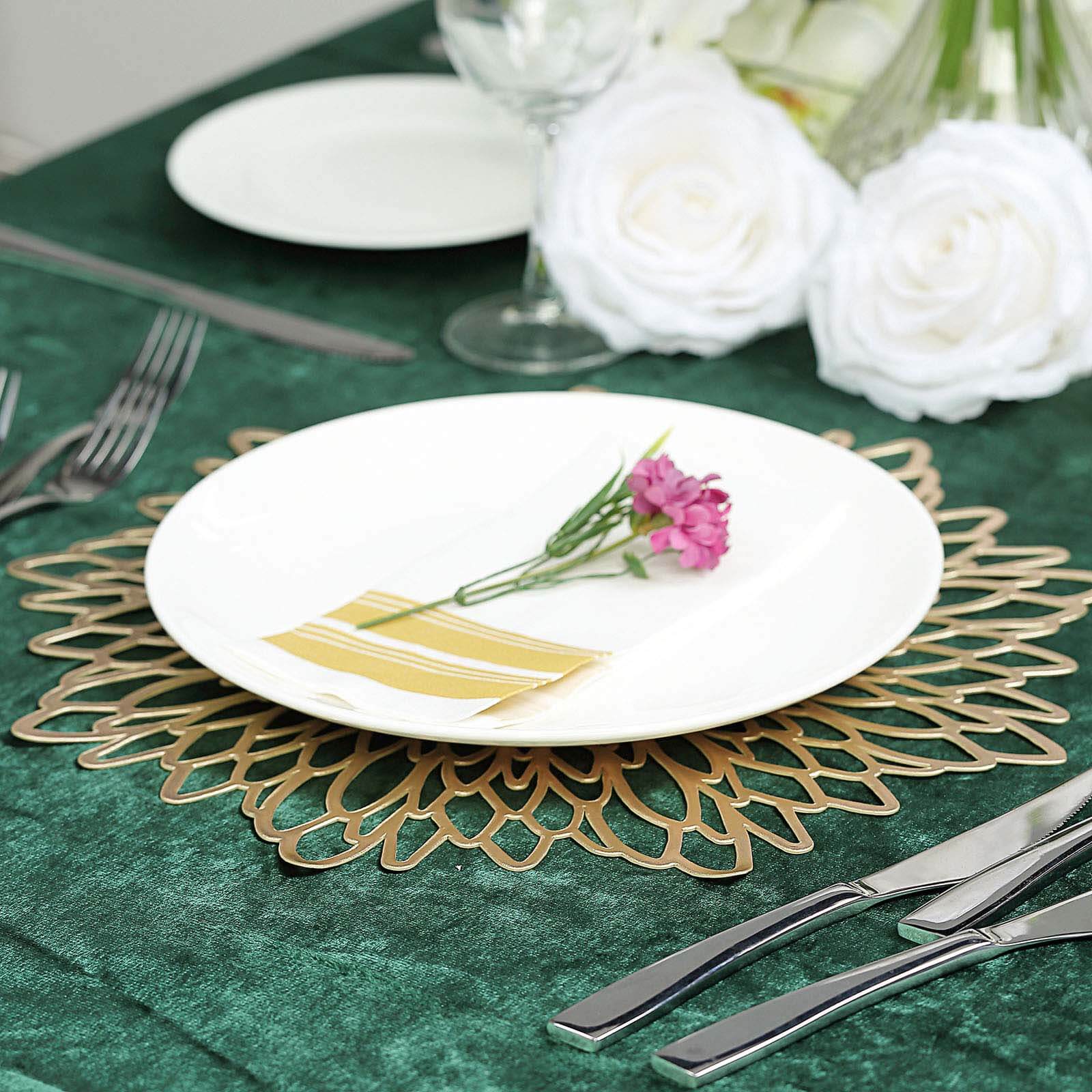 Hot Deal! 6-Pack Gold Floral Vinyl Round Non-Slip Dining Table Mats, 15"