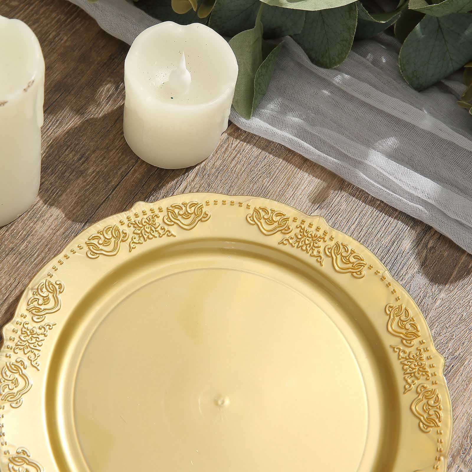 Hot Deal! 10-Pack Gold Embossed Scalloped Edge Plastic Round 7.5