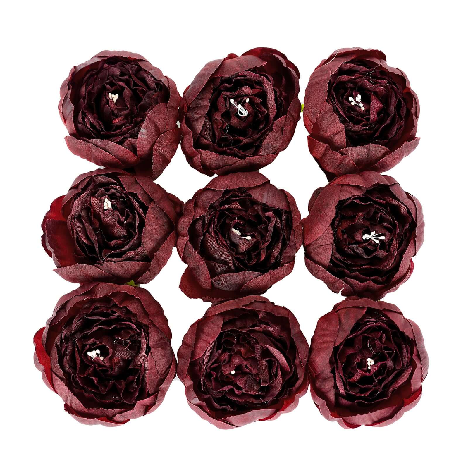 Hot Sale! 10-Pack Burgundy Artificial Peony Flower Heads for DIY Craft, Event Styling & Floral Arrangements
