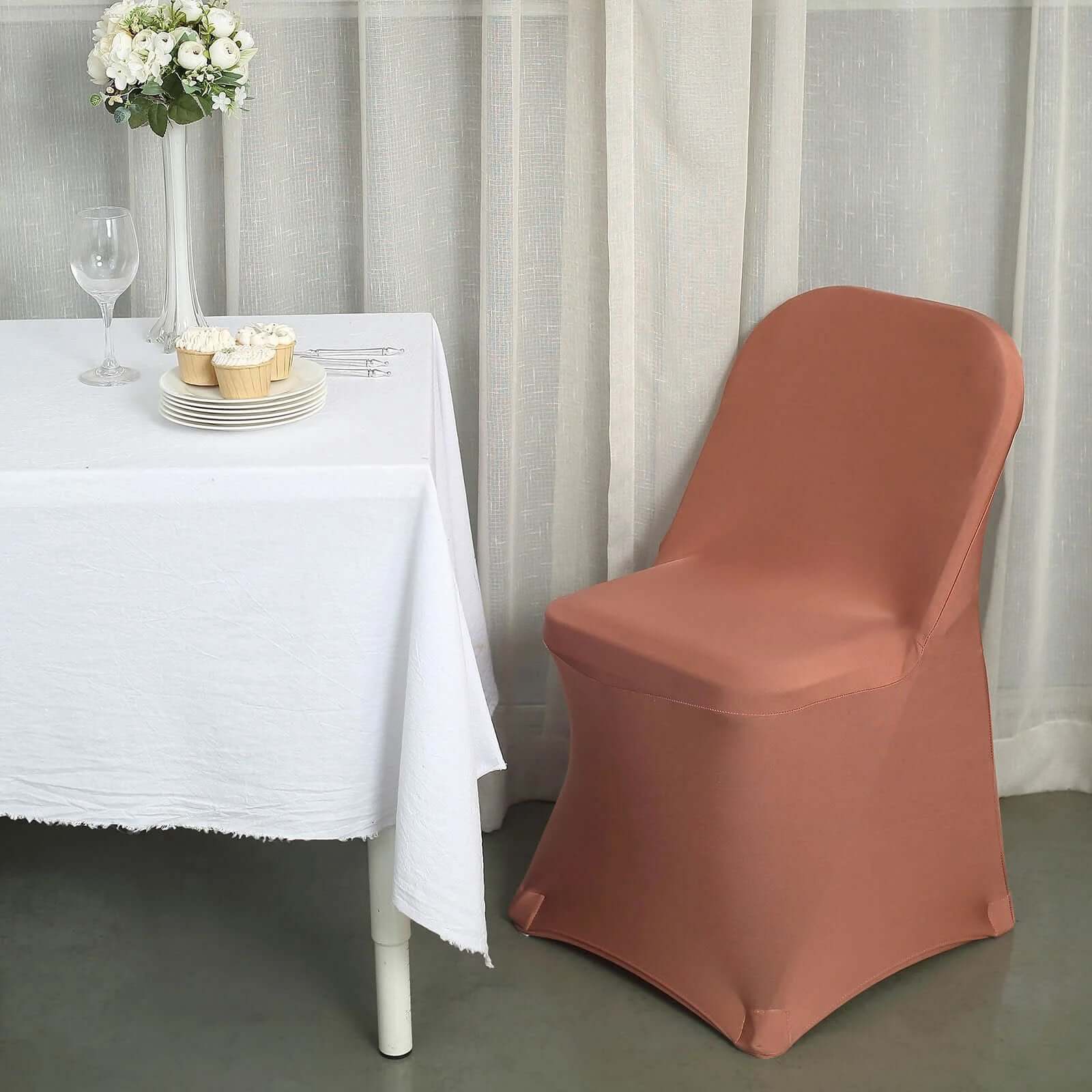 10-Pack Durable 160GSM Terracotta (Rust) Stretch Spandex Slipcovers for Folding Chairs