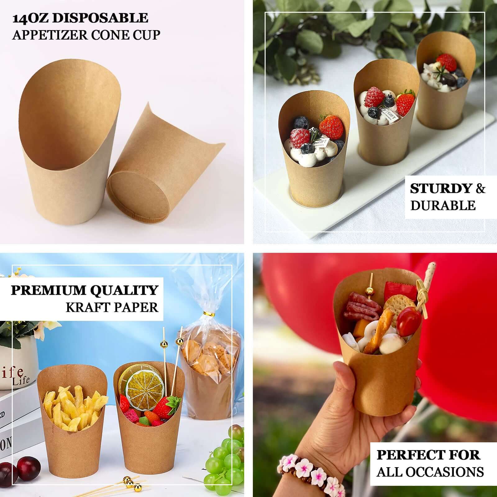 50-Pack 14oz Natural Brown Paper Popcorn Box Snack Cups - Ideal for Appetizers