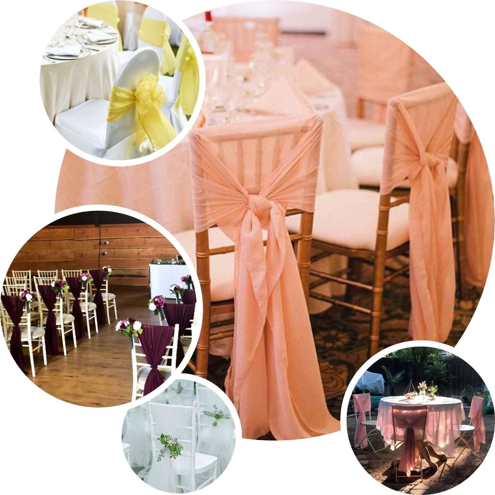 5-Pack Premium Mauve/Cinnamon Rose Chiffon Chair Sashes - Soft, Lightweight Designer Bows