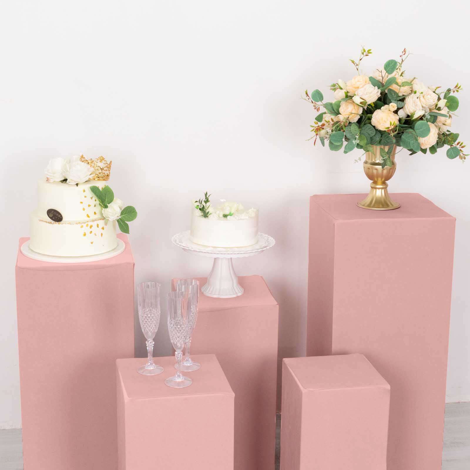 Set of 5 Stretchable Dusty Rose Spandex Rectangle Pedestal Stand Covers, 160 GSM