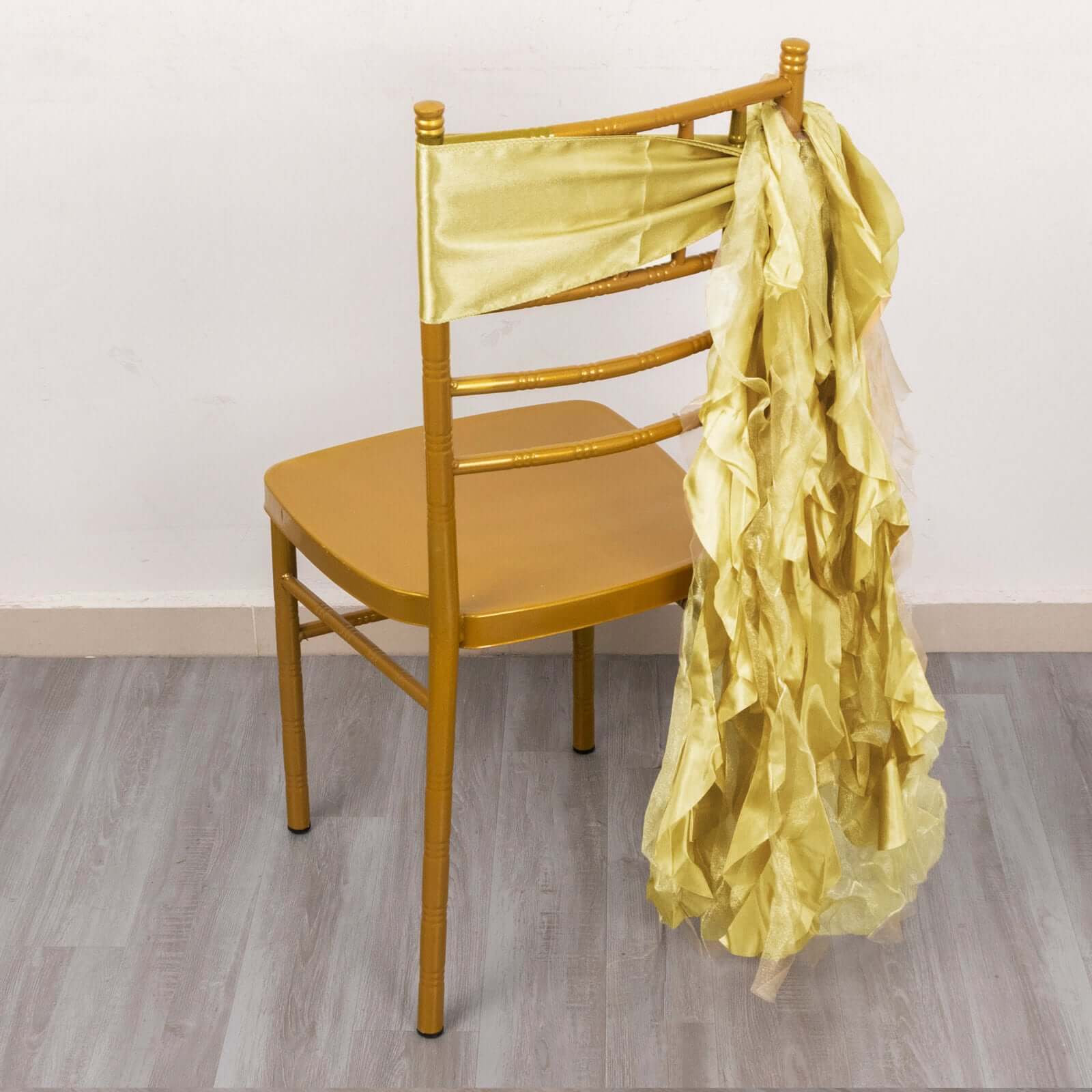 Hot Deal! 5-Piece Champagne Chiffon Satin Chair Sashes with Curly Willow Style