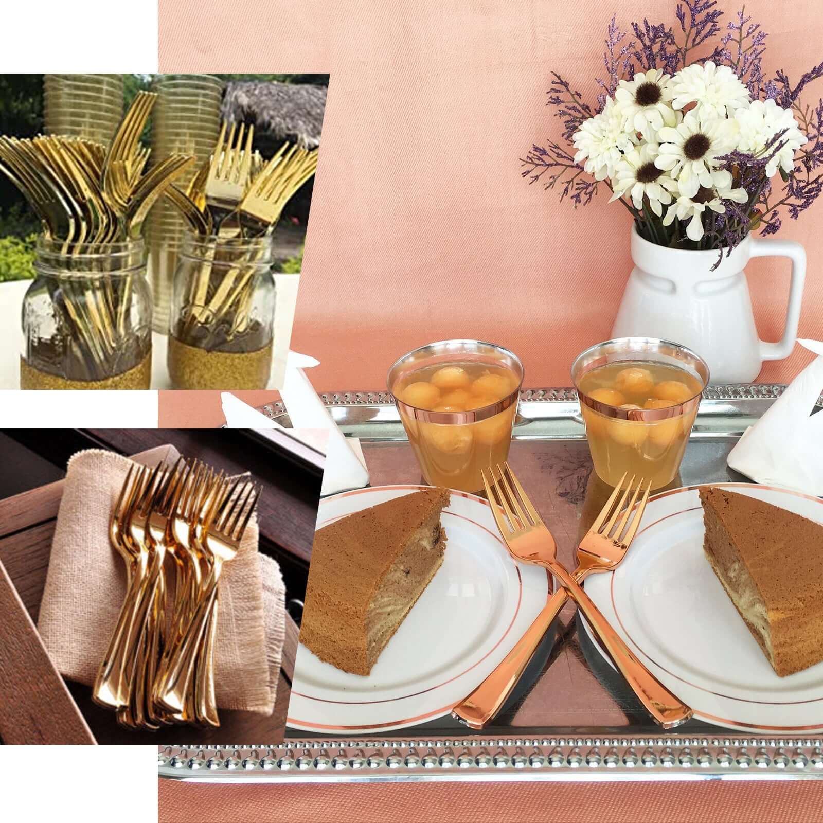25-Piece Set of Heavy-Duty Metallic Gold Decorative Disposable Plastic Forks, 7 Inches