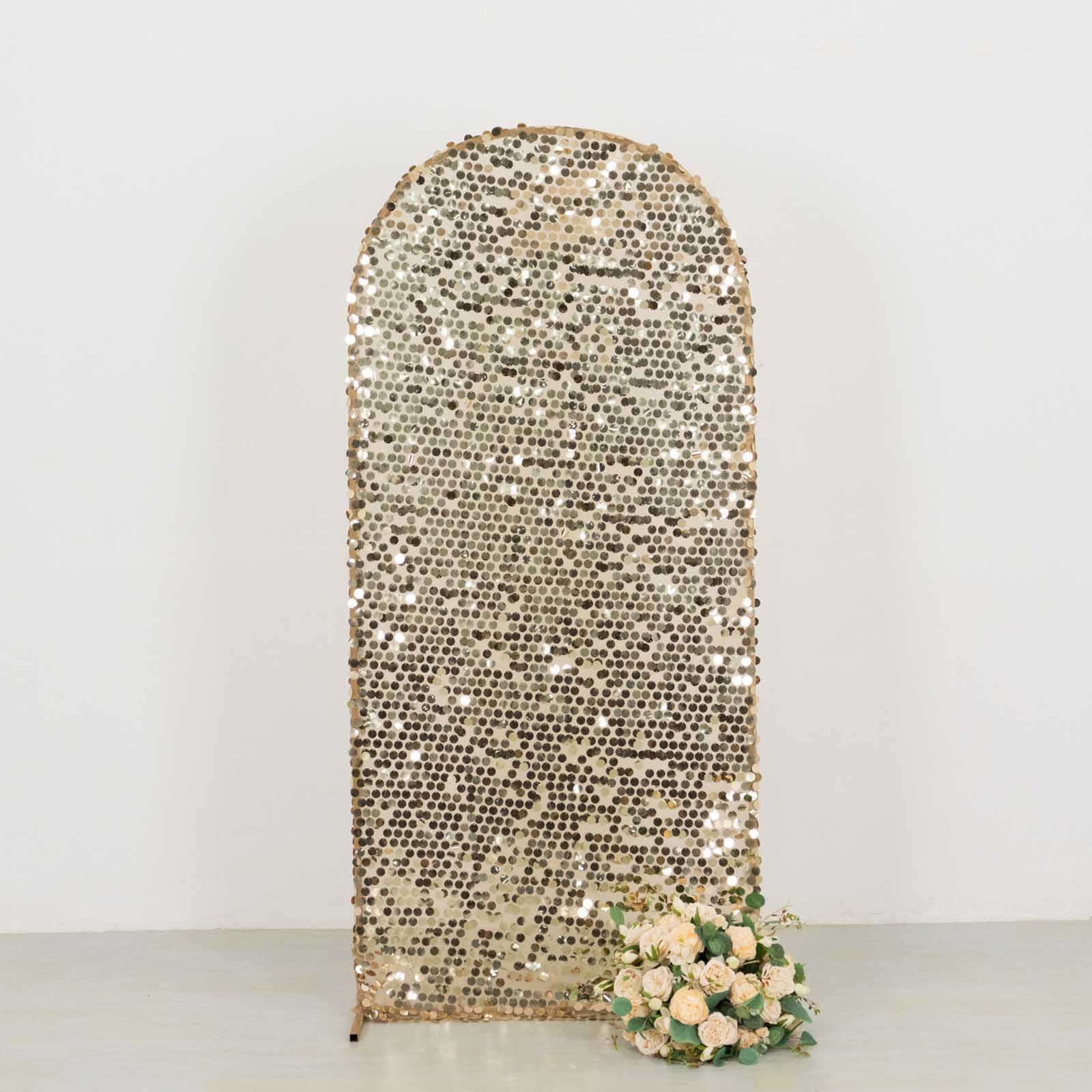 6ft Sparkling Champagne Payette Sequin Fitted Cover for Round - Top Wedding Arch Stand