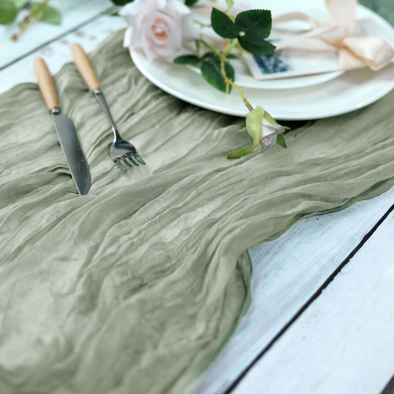 Hot Sale! 10ft Dusty Sage Green Gauze Cheesecloth Table Runner for Rustic Boho Decor