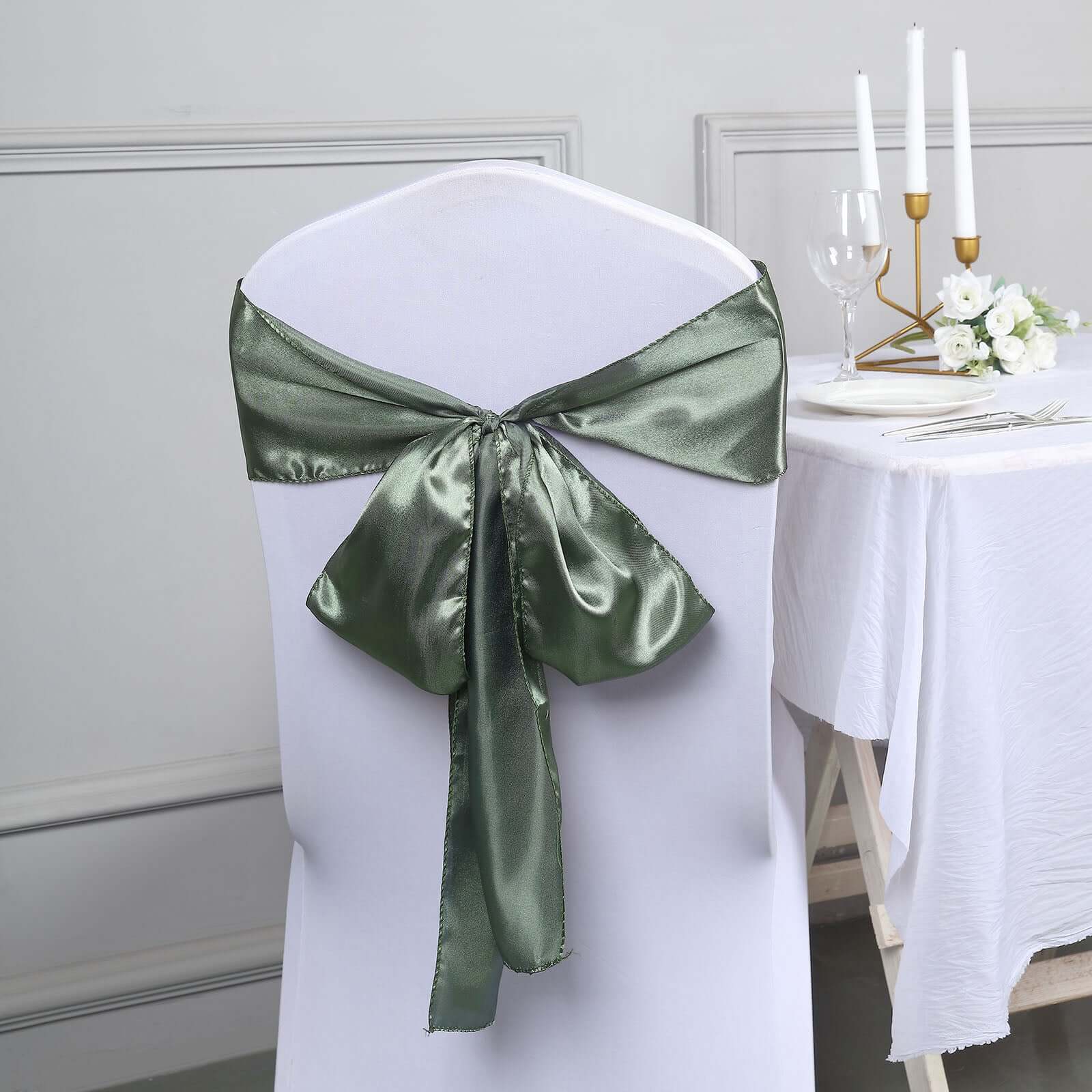 5-Pack Dusty Sage Green Satin Chair Sashes - Durable & Shiny