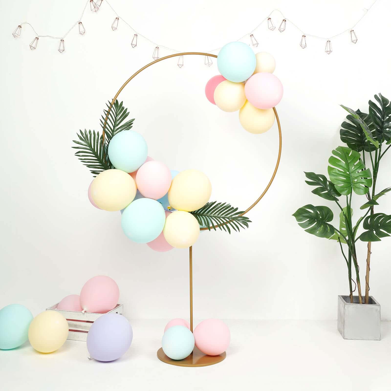 Adjustable Height 7ft Gold Metal Balloon Column with Hoop Flower Pillar Stand, Ideal for Table Centerpiece