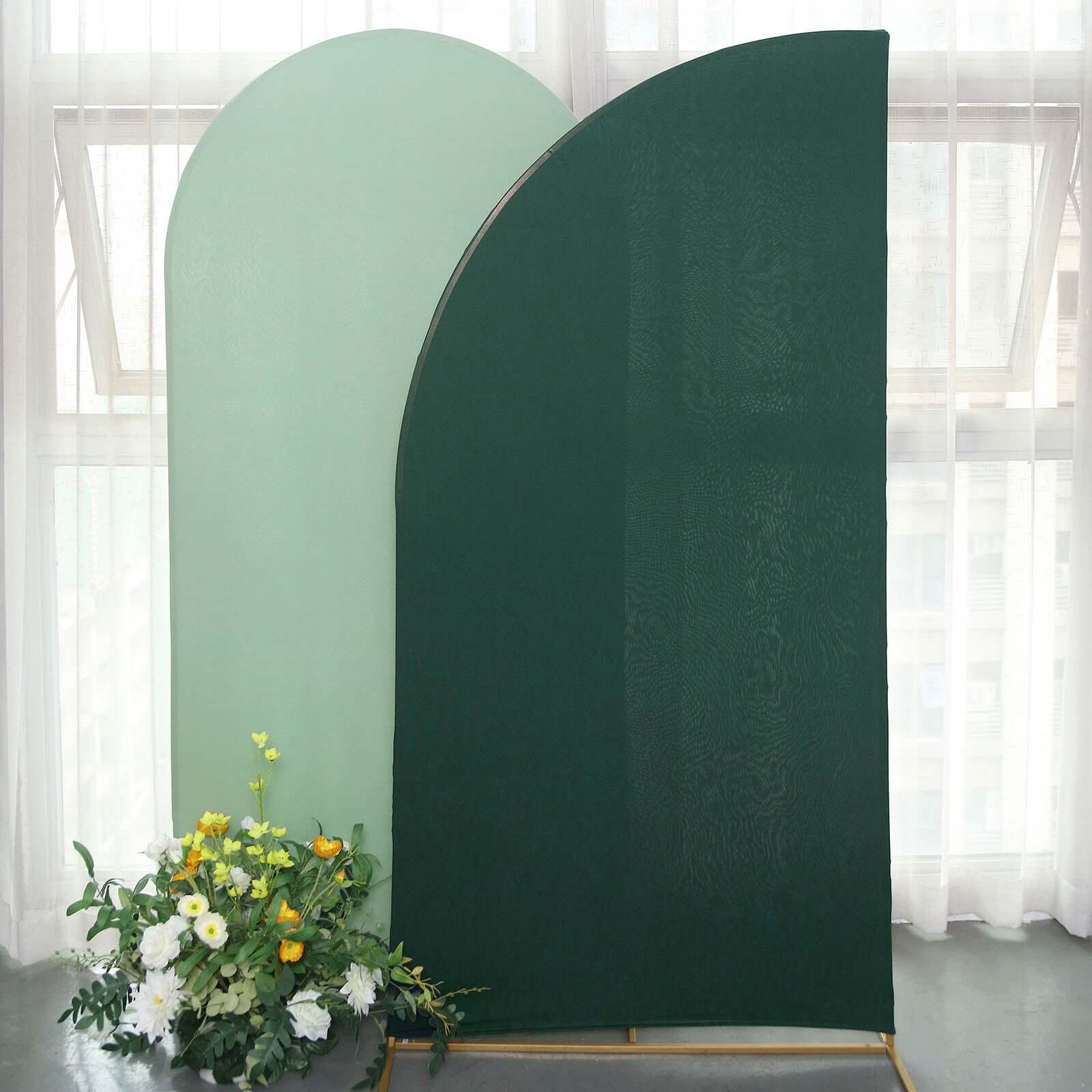 7ft Custom-Fitted Matte Hunter Emerald Green Spandex Half Moon Chiara Wedding Arch Backdrop Cover