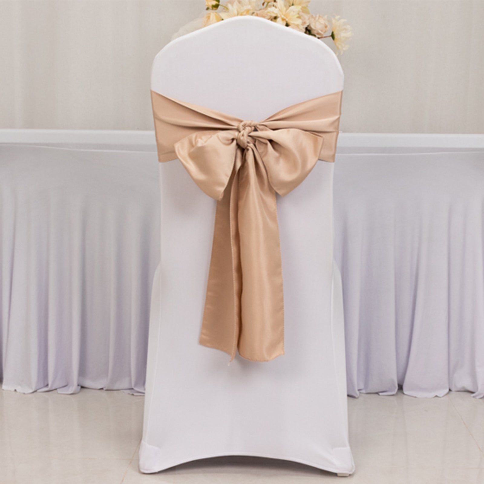 5-Pack Nude Lamour Satin 6x106 Chair Sashes - Stylish & Reusable Decor