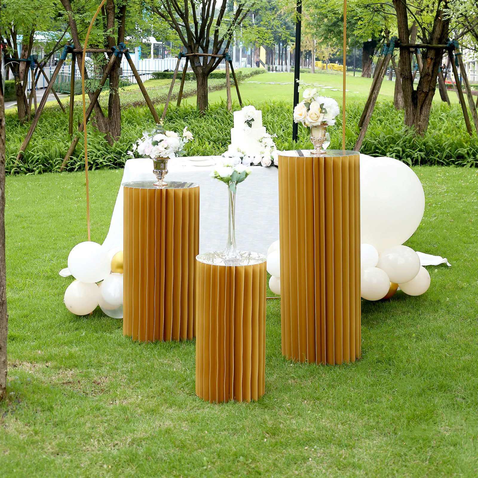 Hot! 24 - inch Gold Accordion Cylinder Display Stand with PVC Top Plate