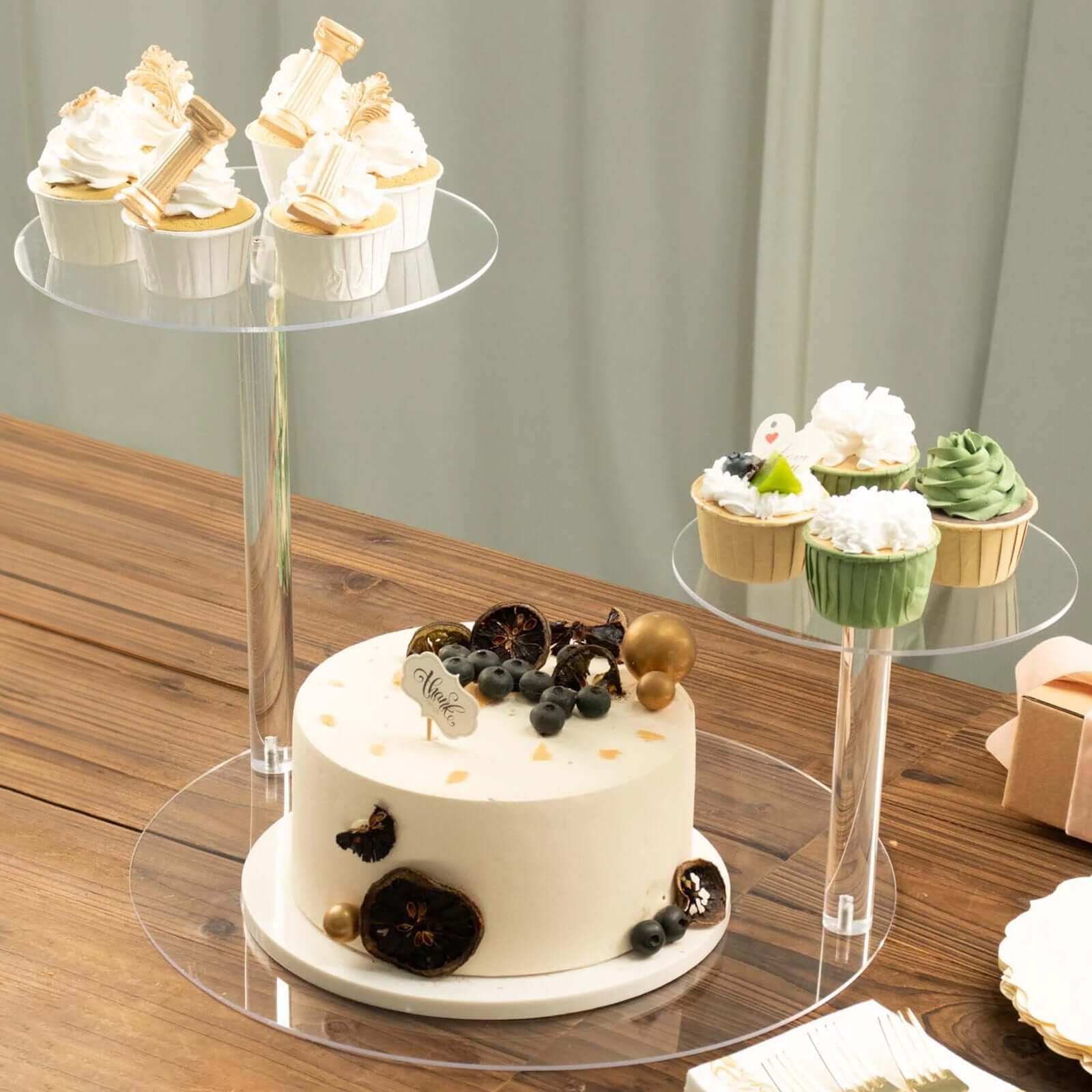 23-Clear 3-Tier Plastic Round Pedestal Cake Stand - Ideal for Dessert Buffets and Parties