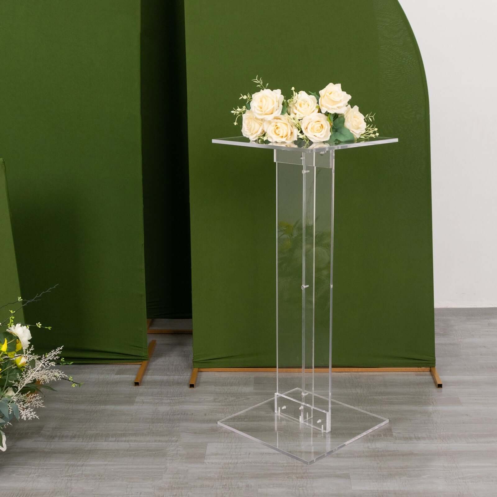 Clear Acrylic Flower Pedestal Display Stand with Square Bases - 10mm Thick, 32" Tall