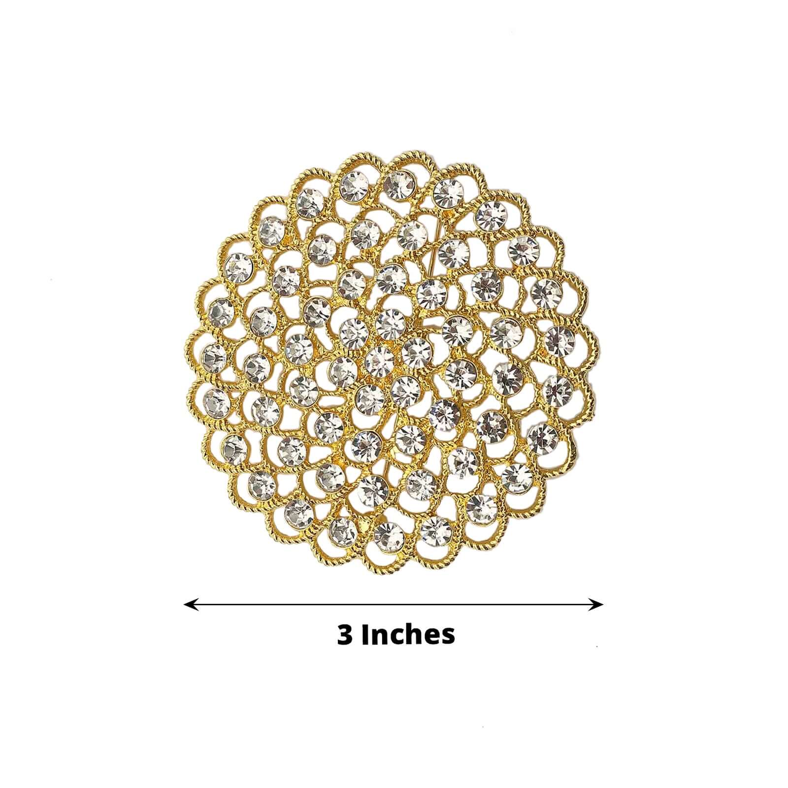 Sparkling Gold Rhinestone Metal Flower Chair Sash Band Buckle - Ideal for Weddings & Celebrations