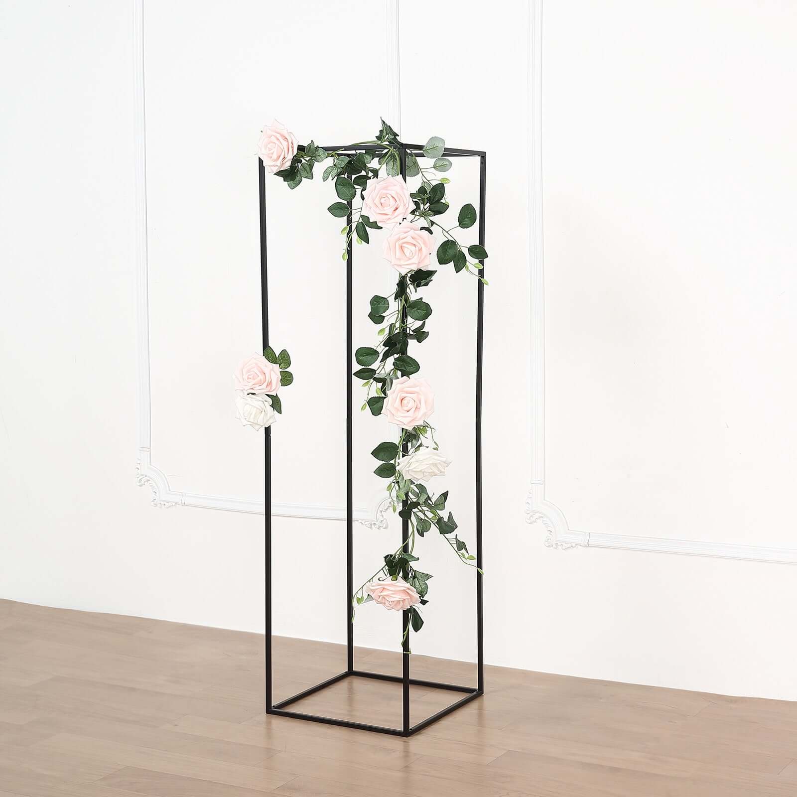 2-Pack Matte Black Metal Geometric Rectangular Flower Stand - Ideal for Upscale Wedding Arrangements