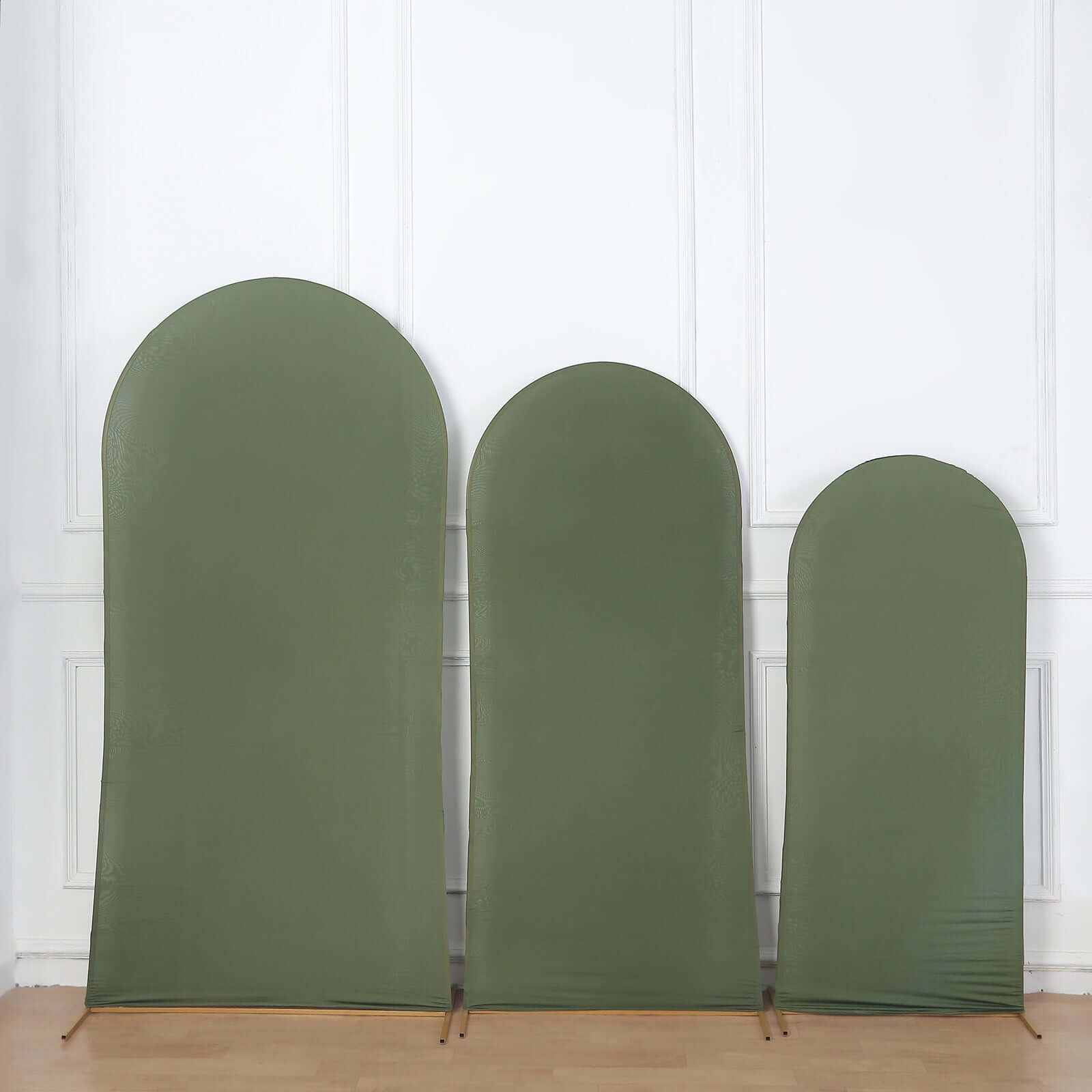 3-Piece Set of Matte Olive Green Spandex Fitted Covers for Round Top Chiara Wedding Arch - 5ft, 6ft, 7ft
