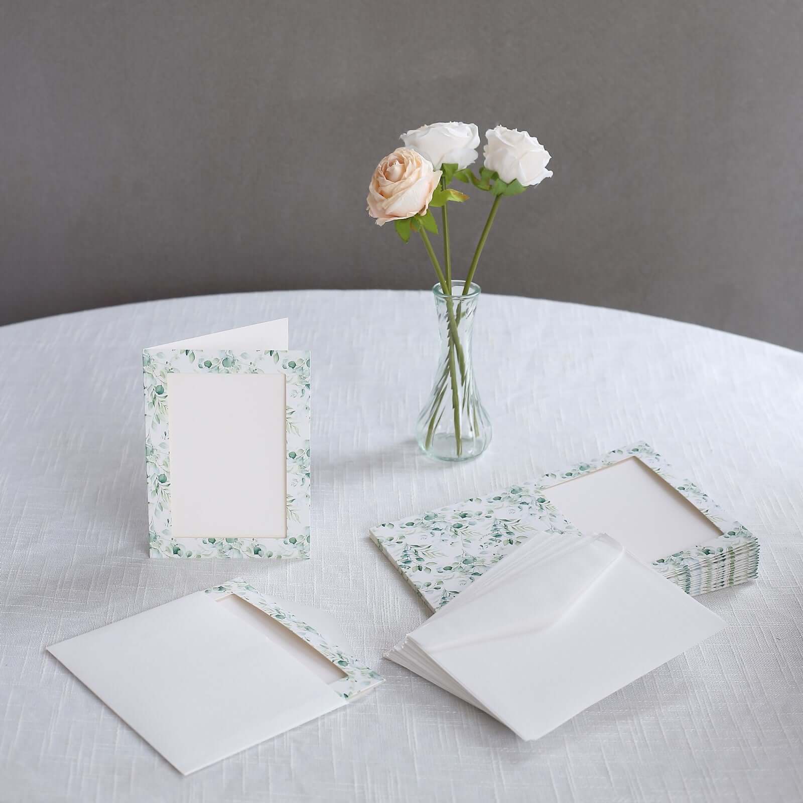 25-Pack White & Green Eucalyptus Leaves Design Thank You Cards with Envelopes for Parties and Milestones, 3.5x5.5