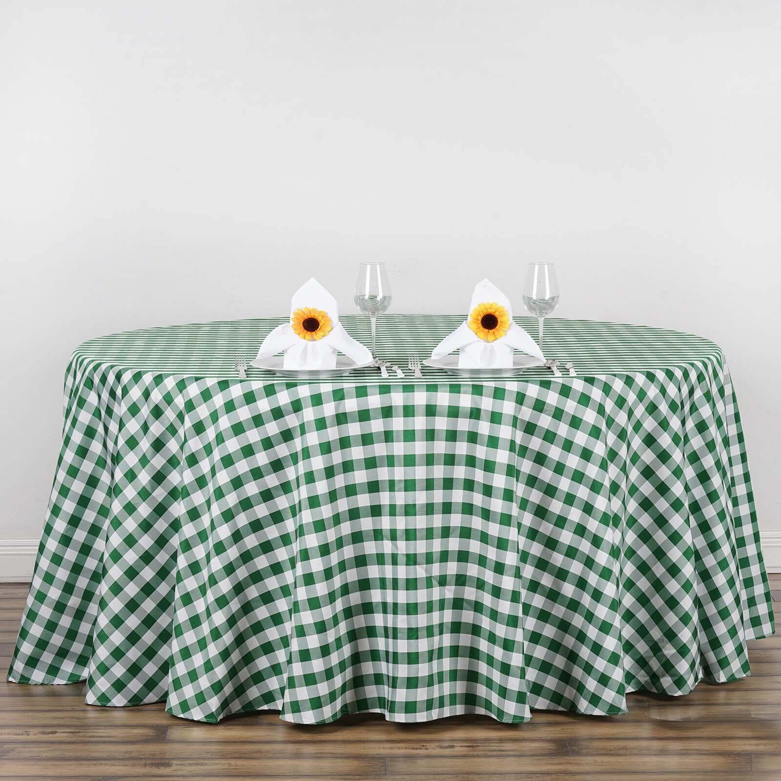 Seamless White/Green Checkered Buffalo Plaid 120' Polyester Round Tablecloth