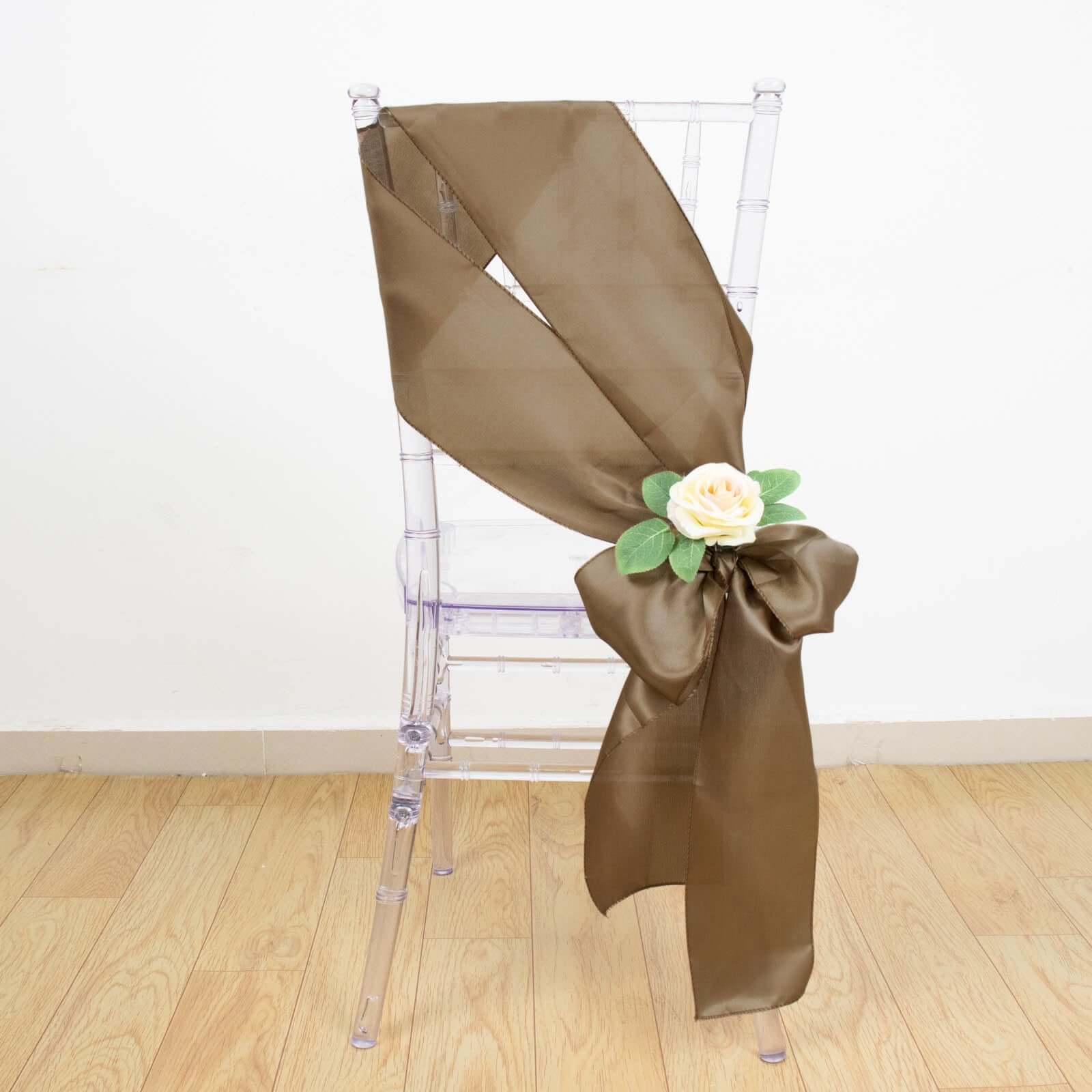 5-Piece Set of Taupe Satin Chair Sashes - Durable and Shiny 6x106 Bows