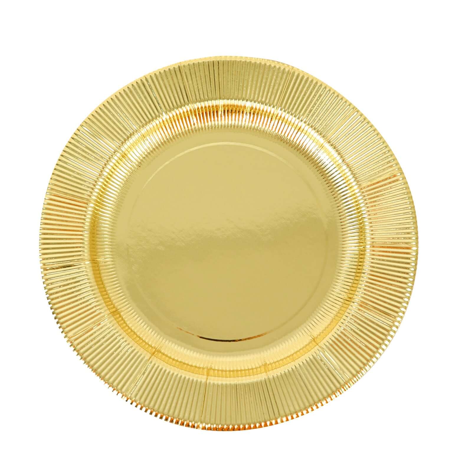 25-Piece Set of Disposable 8-Inch Round Metallic Gold Sunray Design Paper Dessert Plates - Heavy Duty 350GSM