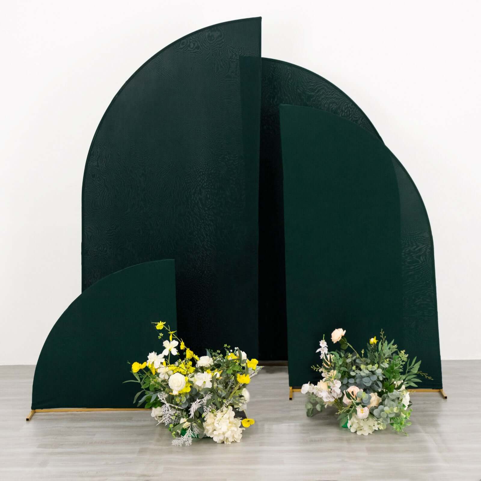 Custom-Fit Set of 4 Matte Hunter Emerald Green Spandex Half Moon Wedding Arch Backdrop Covers in 4 Sizes