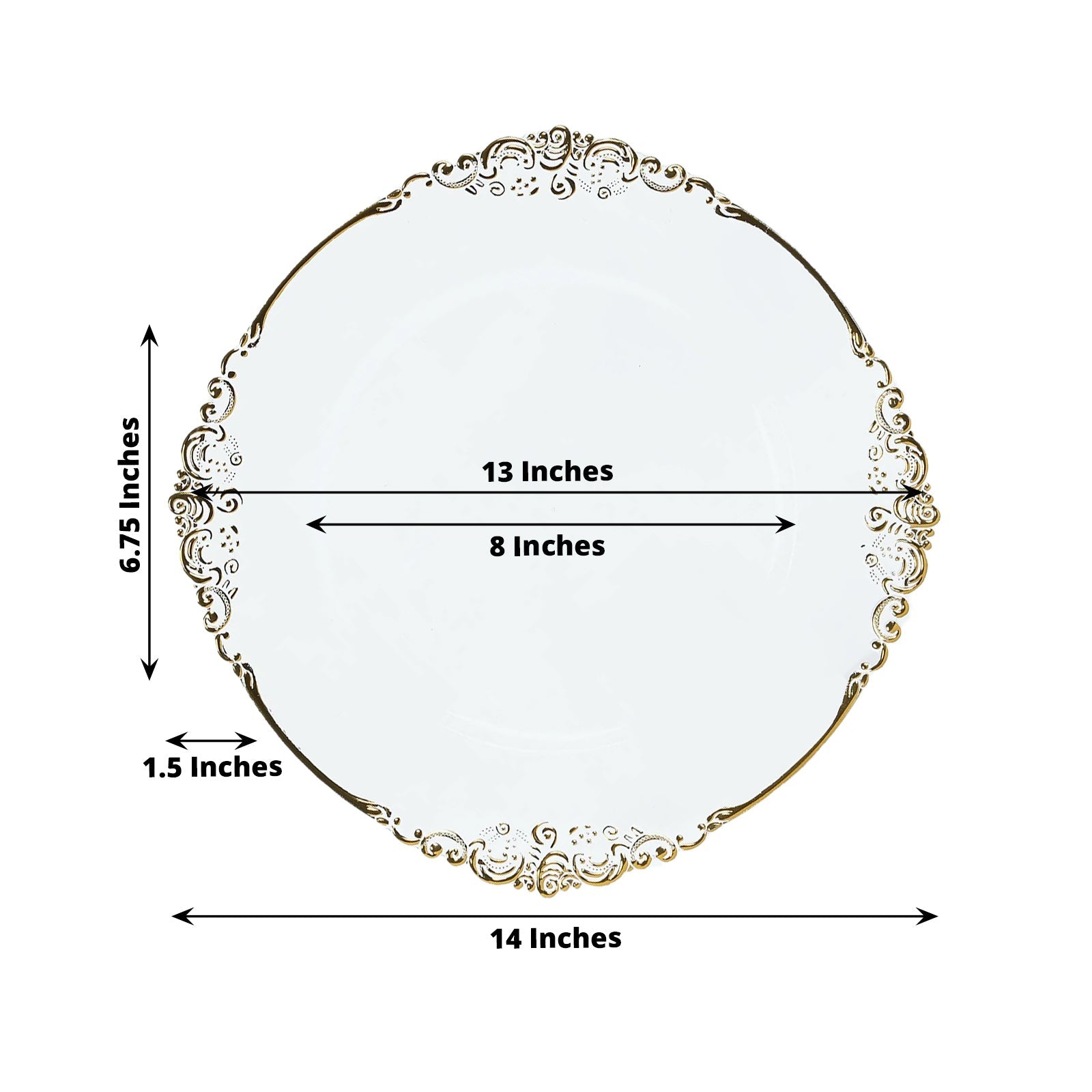 20-Pack Clear Plastic Round Charger Plates with Gold Embossed Baroque Rim - Ideal for Dinner Parties