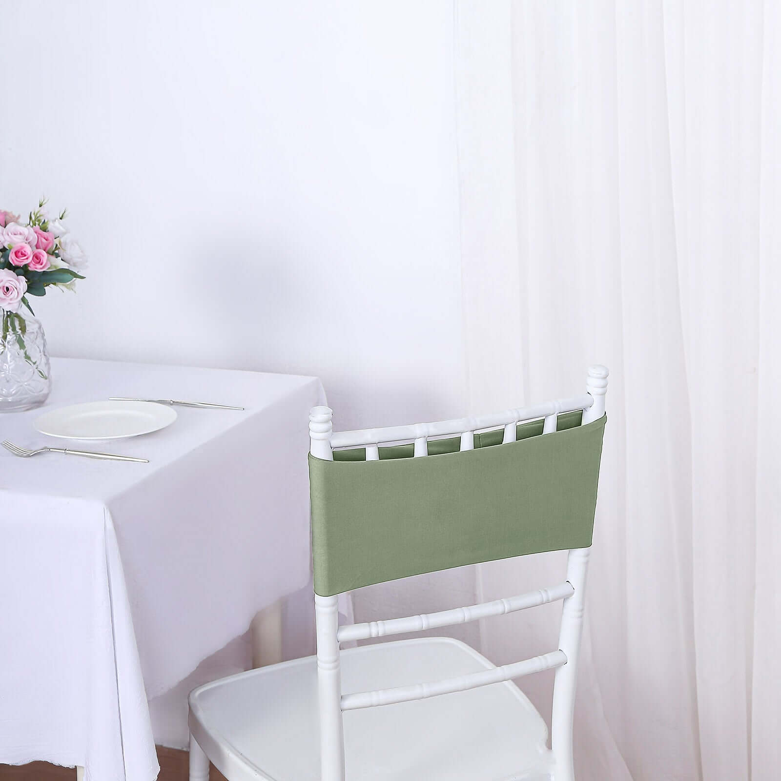 5-Pack Heavy Duty Stretch Spandex Chair Sashes in Dusty Sage Green - Ideal for Events