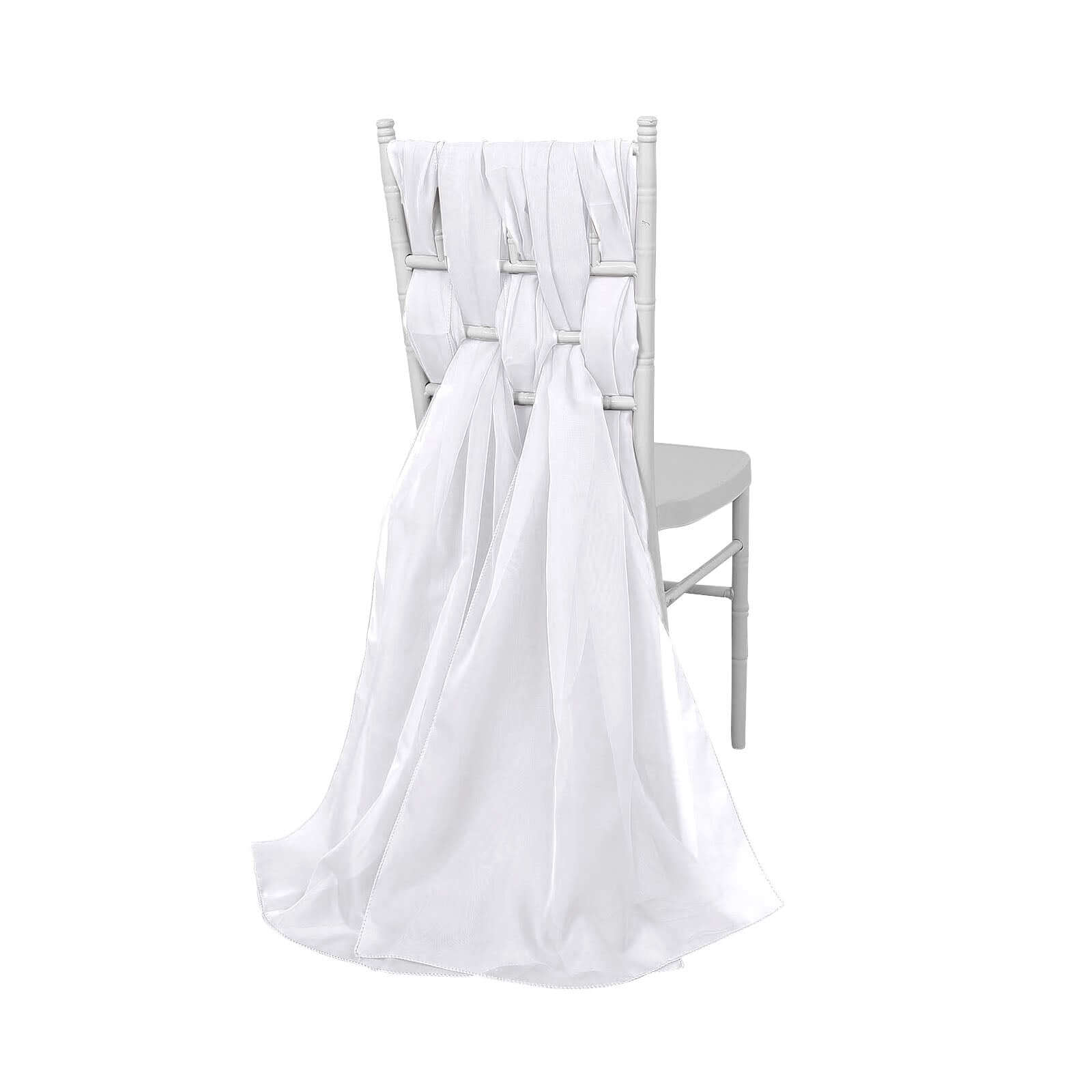 5-Pack White Premium Chiffon Chair Sashes - Ideal for Stylish DIY Chair Decor