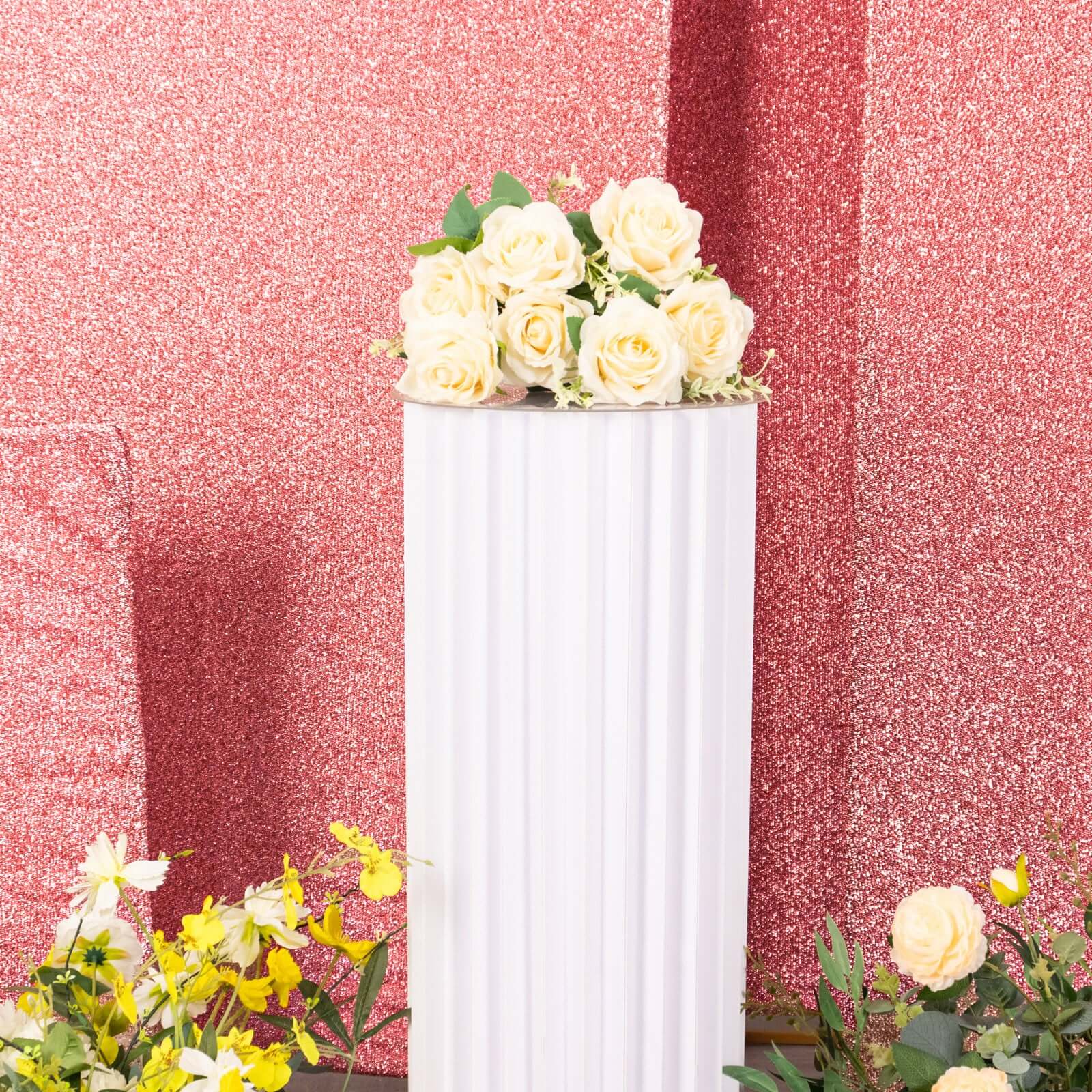 4-Piece Rose Gold Chiara Wedding Arch Covers in Shimmer Tinsel, for 2.5ft - 7ft Half Moon Stands