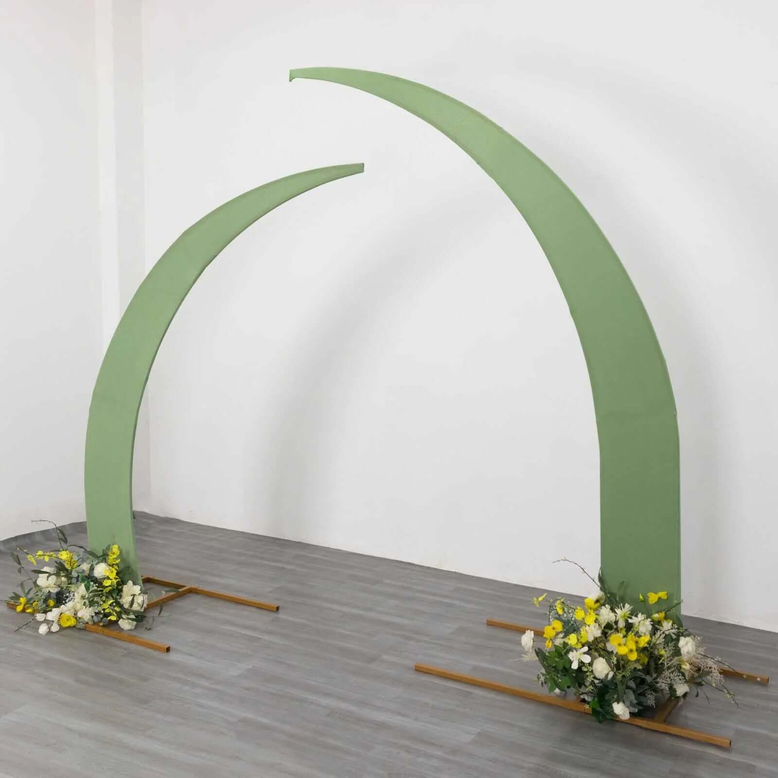 Customizable Set of 2 Sage Green Spandex Covers for Half Crescent Moon Wedding Arch Stands